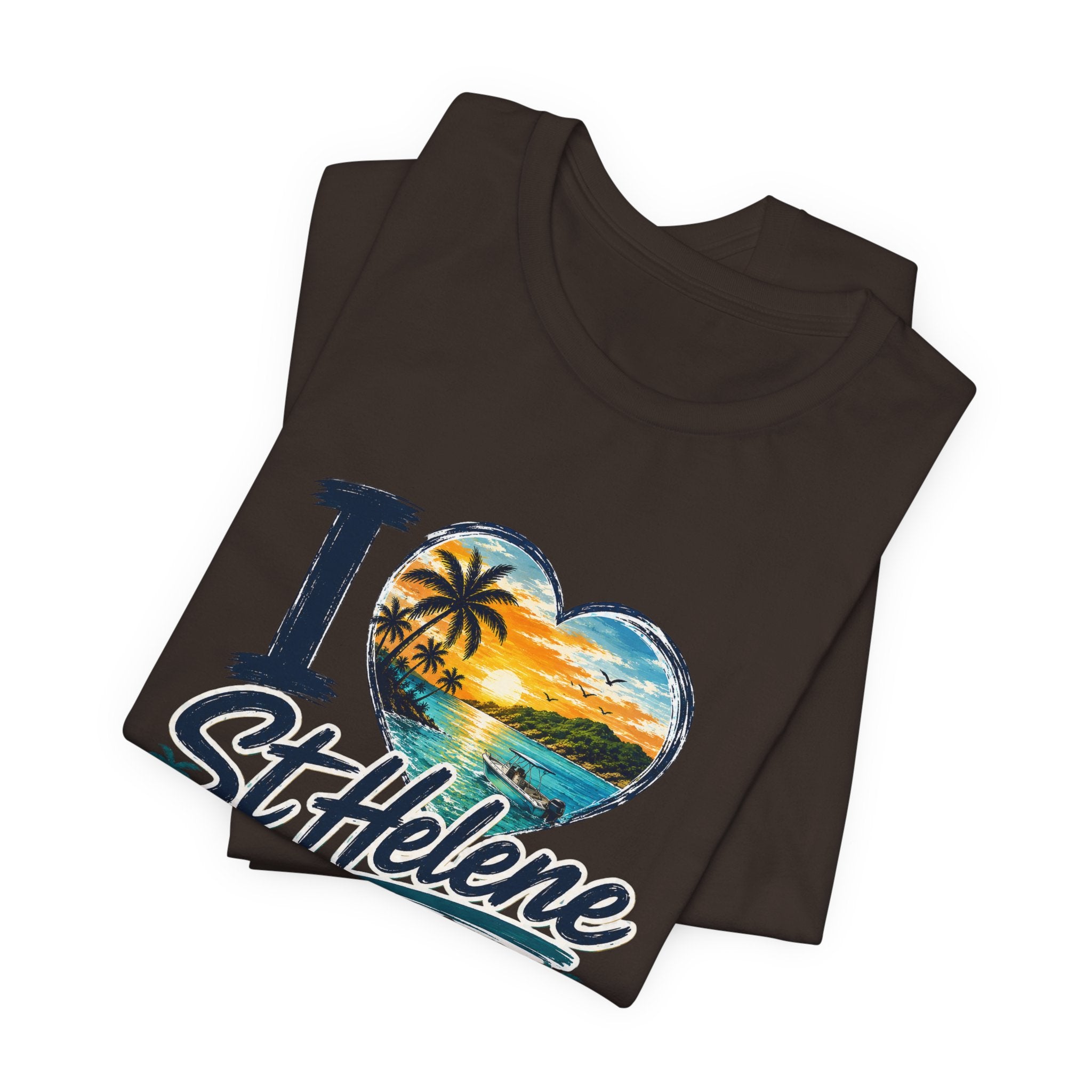 St. Helene Tropical Heart T-Shirt — "I  St Helene" Beach Sunset Tee