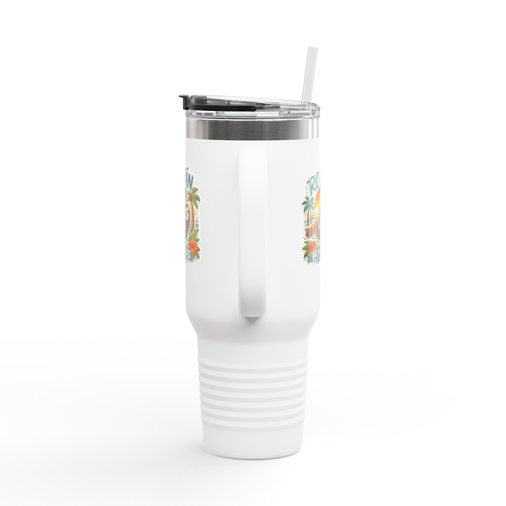 Roatán Honduras Travel Mug 40oz — Tropical Palm & Sloth Insulated Tumbler