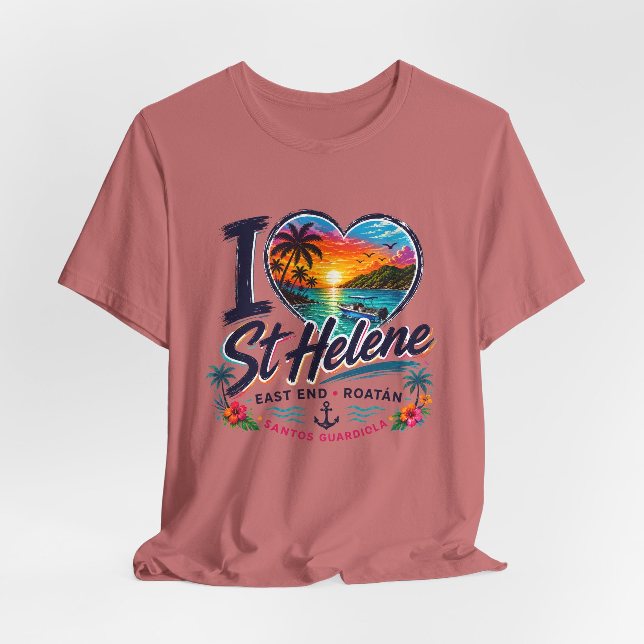 I  St Helene Sunset Beach T-Shirt — East End Roatán Vacation Tee