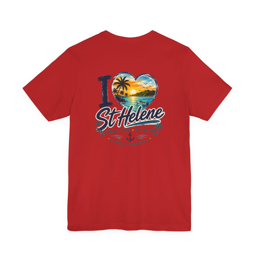 St. Helene Tropical Heart T-Shirt — "I  St Helene" Beach Sunset Tee