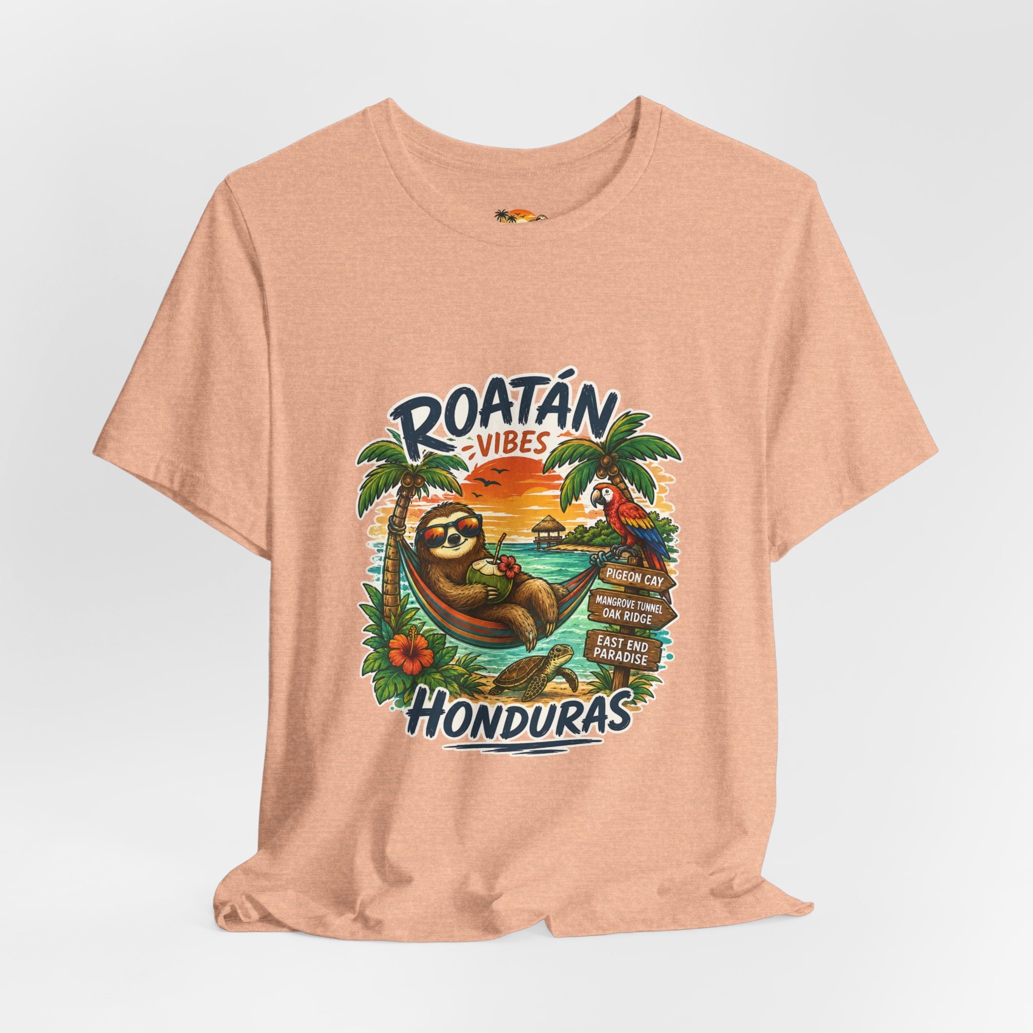 Roatán Vibes Honduras T-Shirt — Tropical Sloth Beach Vacation Tee