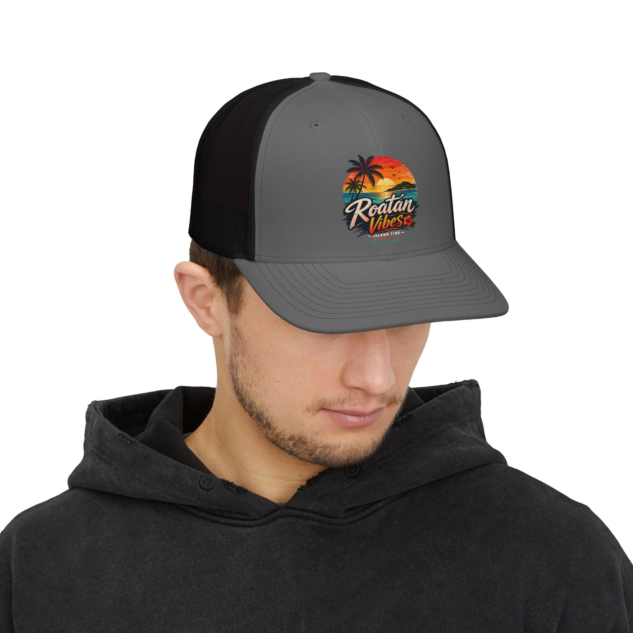 Roatán Vibes Trucker Cap – Tropical Sunset Snapback
