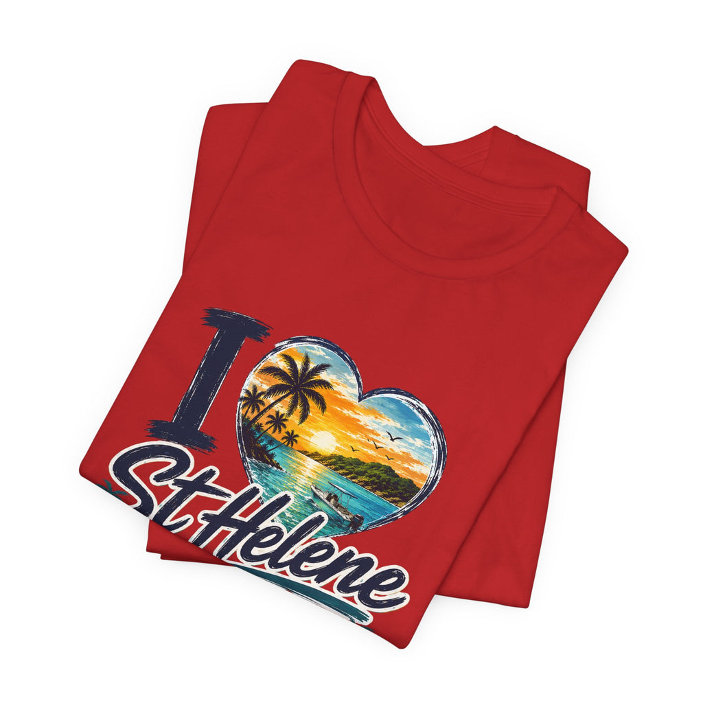 St. Helene Tropical Heart T-Shirt — "I  St Helene" Beach Sunset Tee