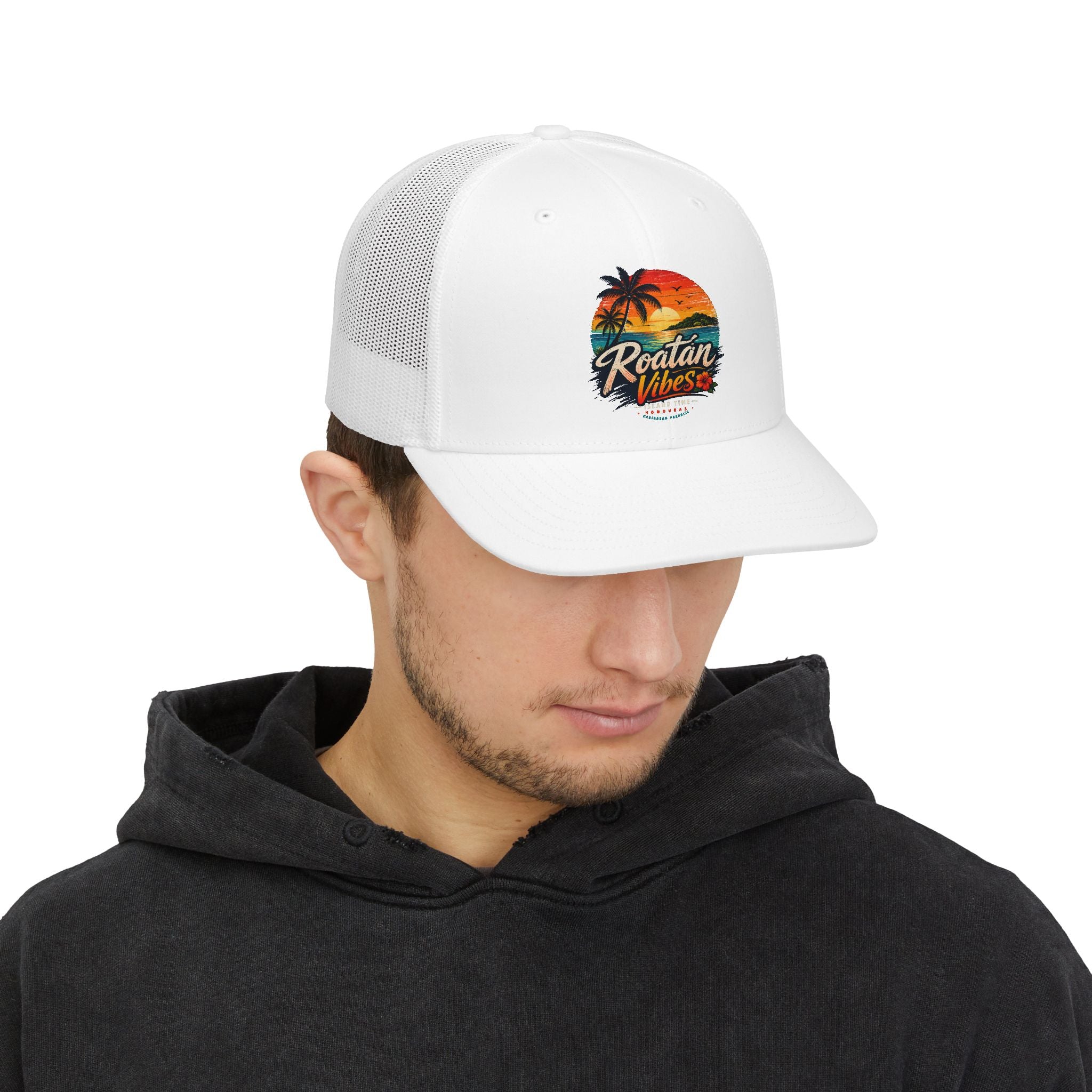 Roatán Vibes Trucker Cap – Tropical Sunset Snapback