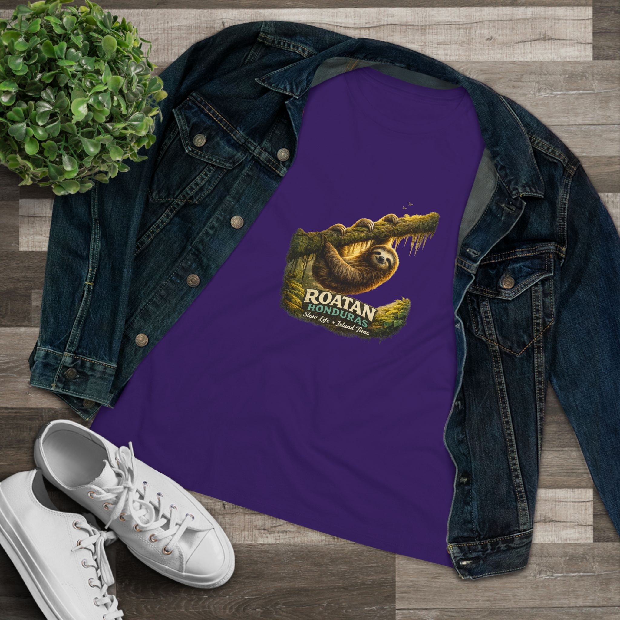 Roatan Sloth Graphic Tee - Women's Travel Souvenir T-Shirt