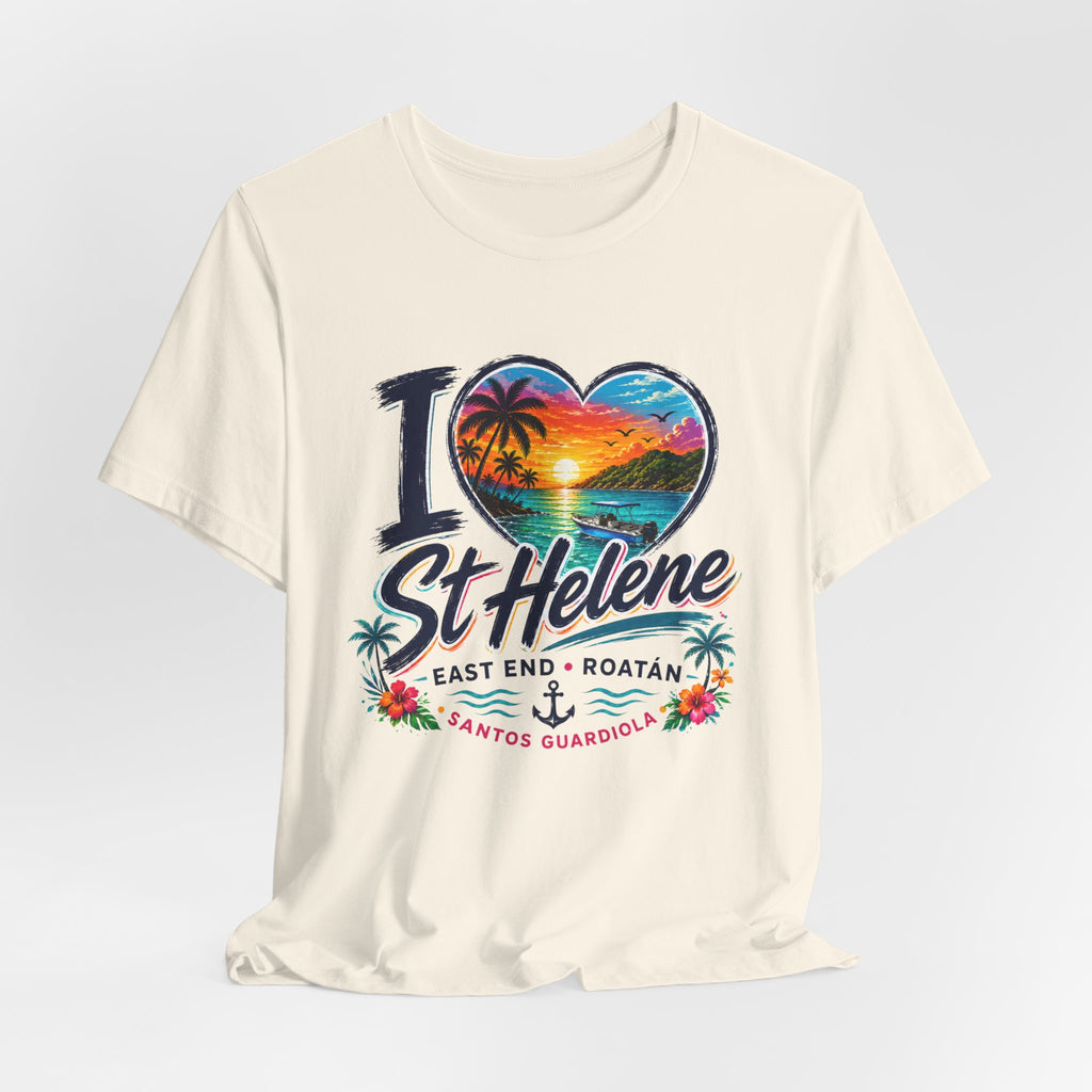 I  St Helene Sunset Beach T-Shirt — East End Roatán Vacation Tee