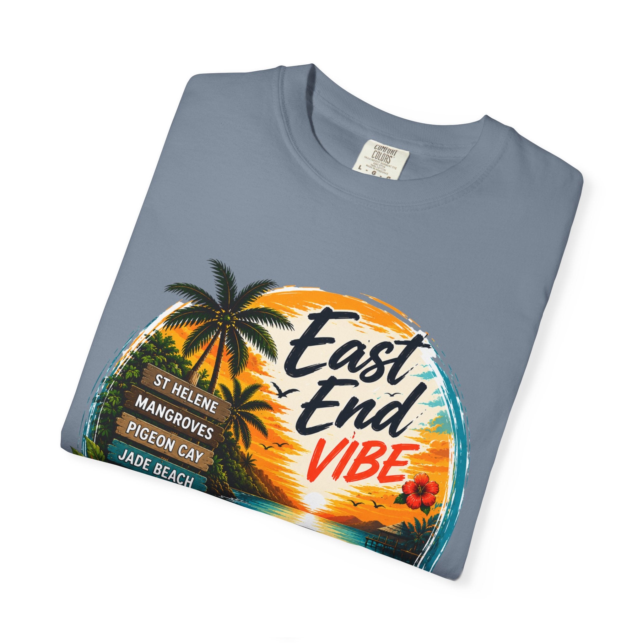 East End Vibe Beach T-Shirt — Tropical Palm Sunset Graphic Tee