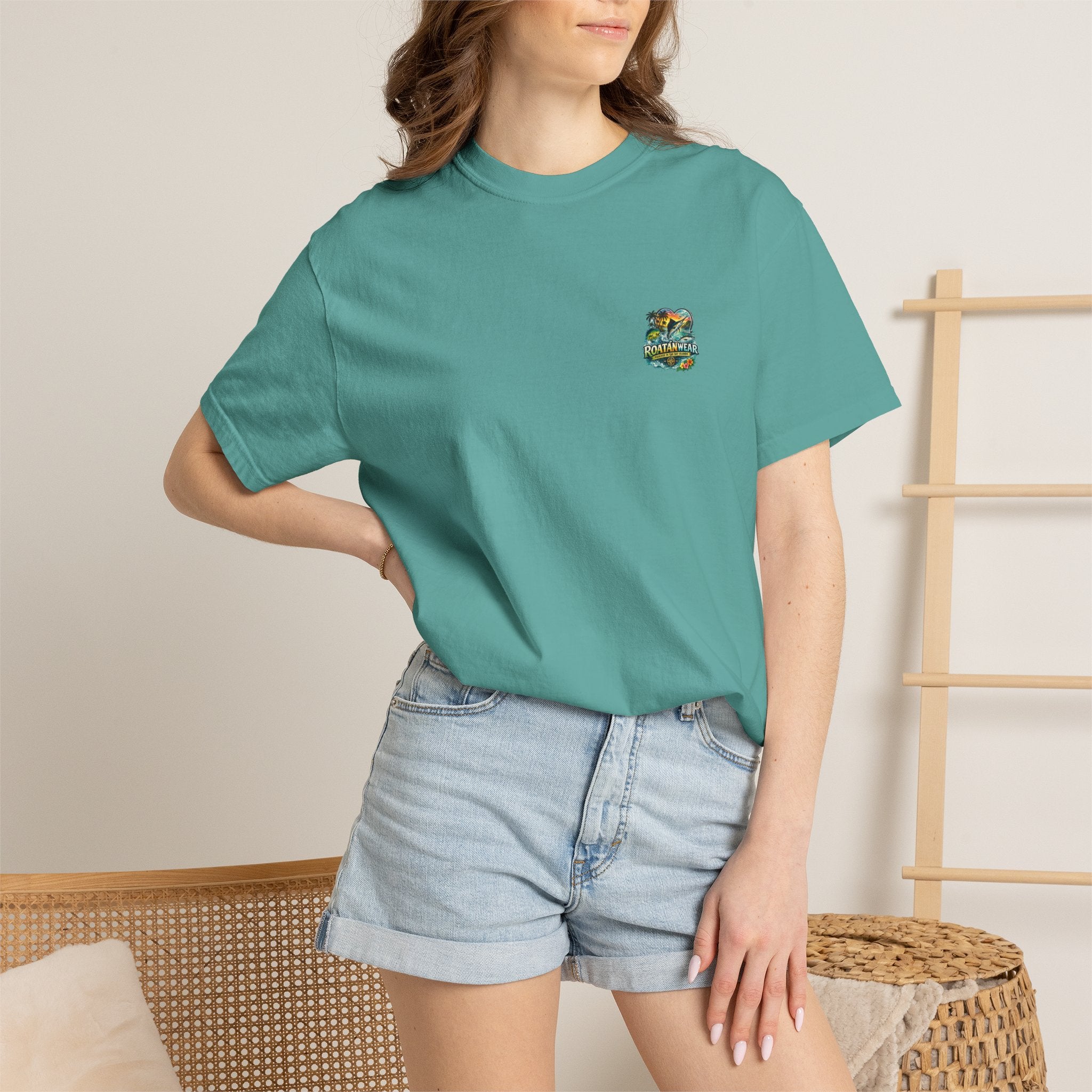 Roatan Beach T-Shirt — Tropical Dolphin Sunset Tee