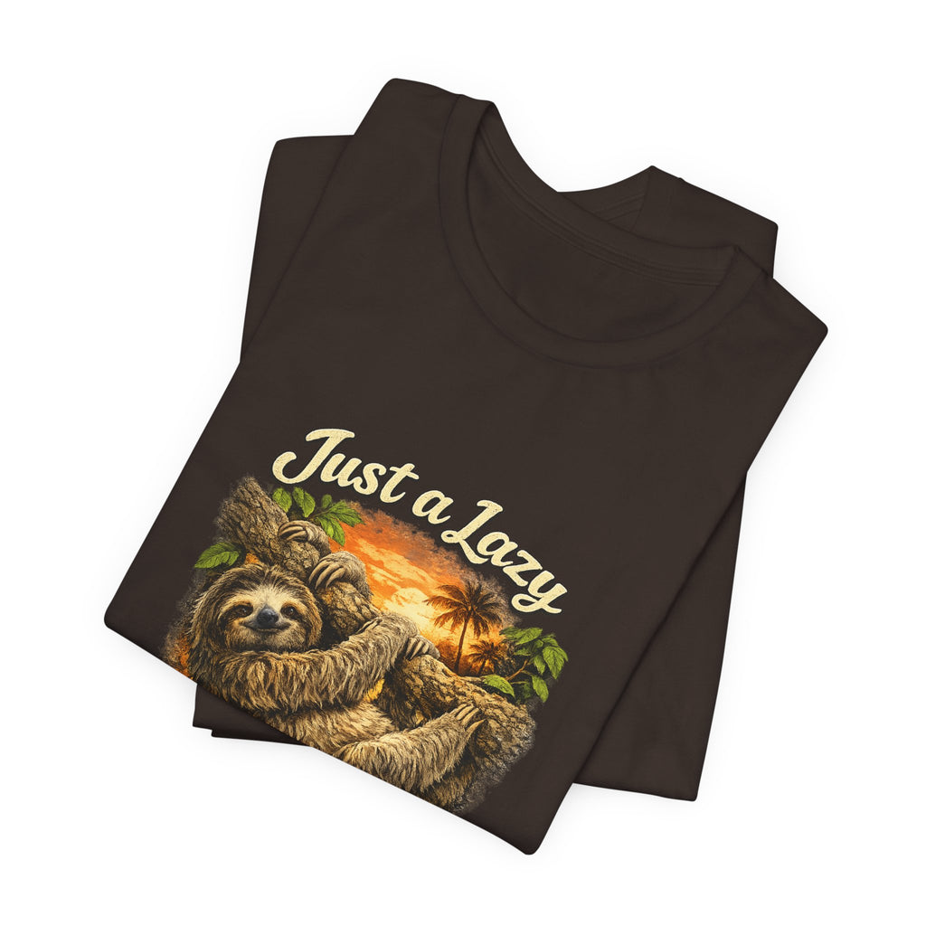 Sloth 'Just a Lazy Living Life' Graphic Tee — Beach Sunset Relaxed T-Shirt