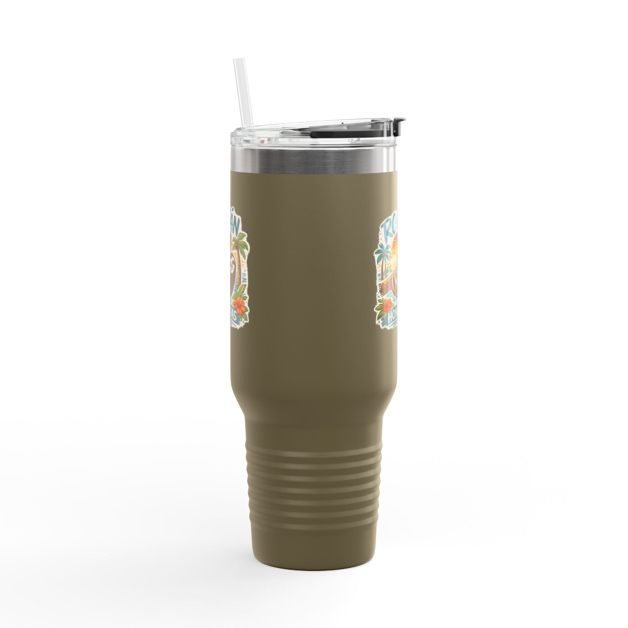 Roatán Honduras Travel Mug 40oz — Tropical Palm & Sloth Insulated Tumbler