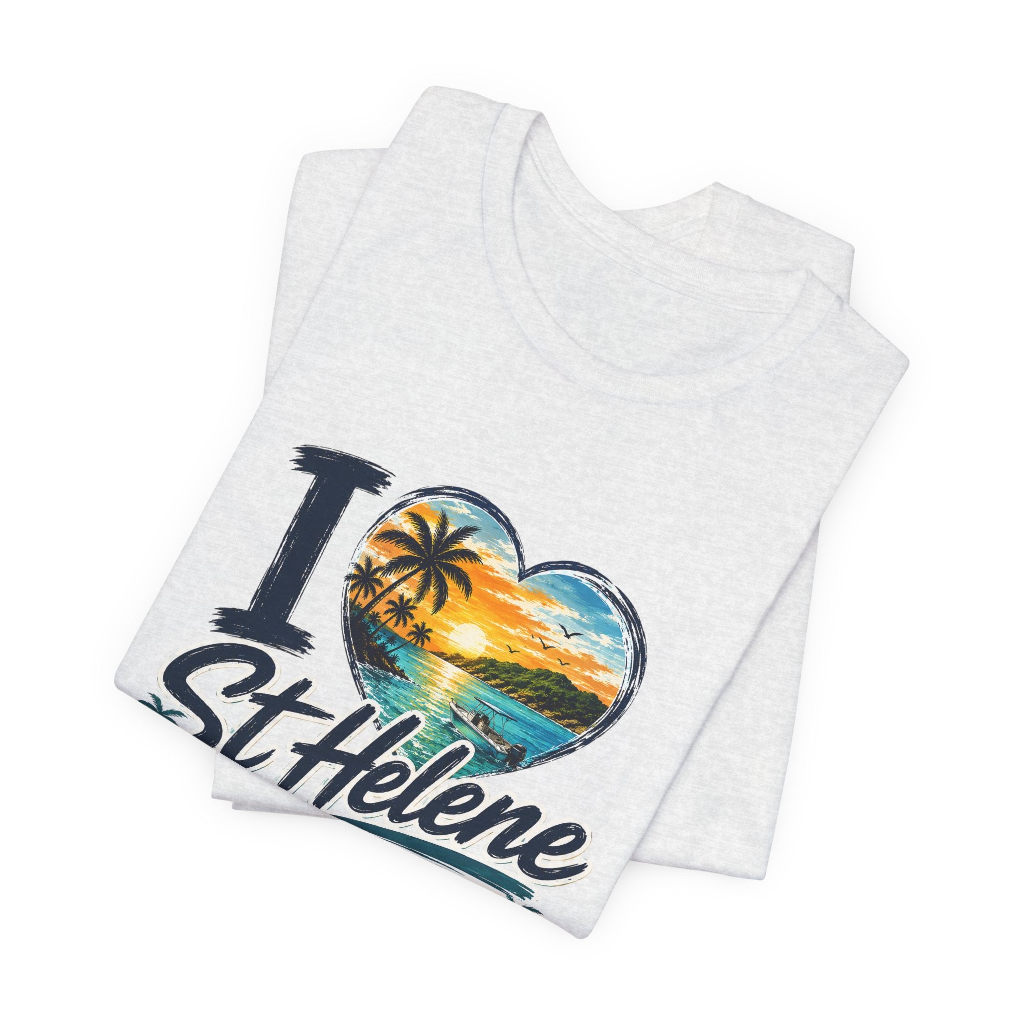 St. Helene Tropical Heart T-Shirt — "I  St Helene" Beach Sunset Tee