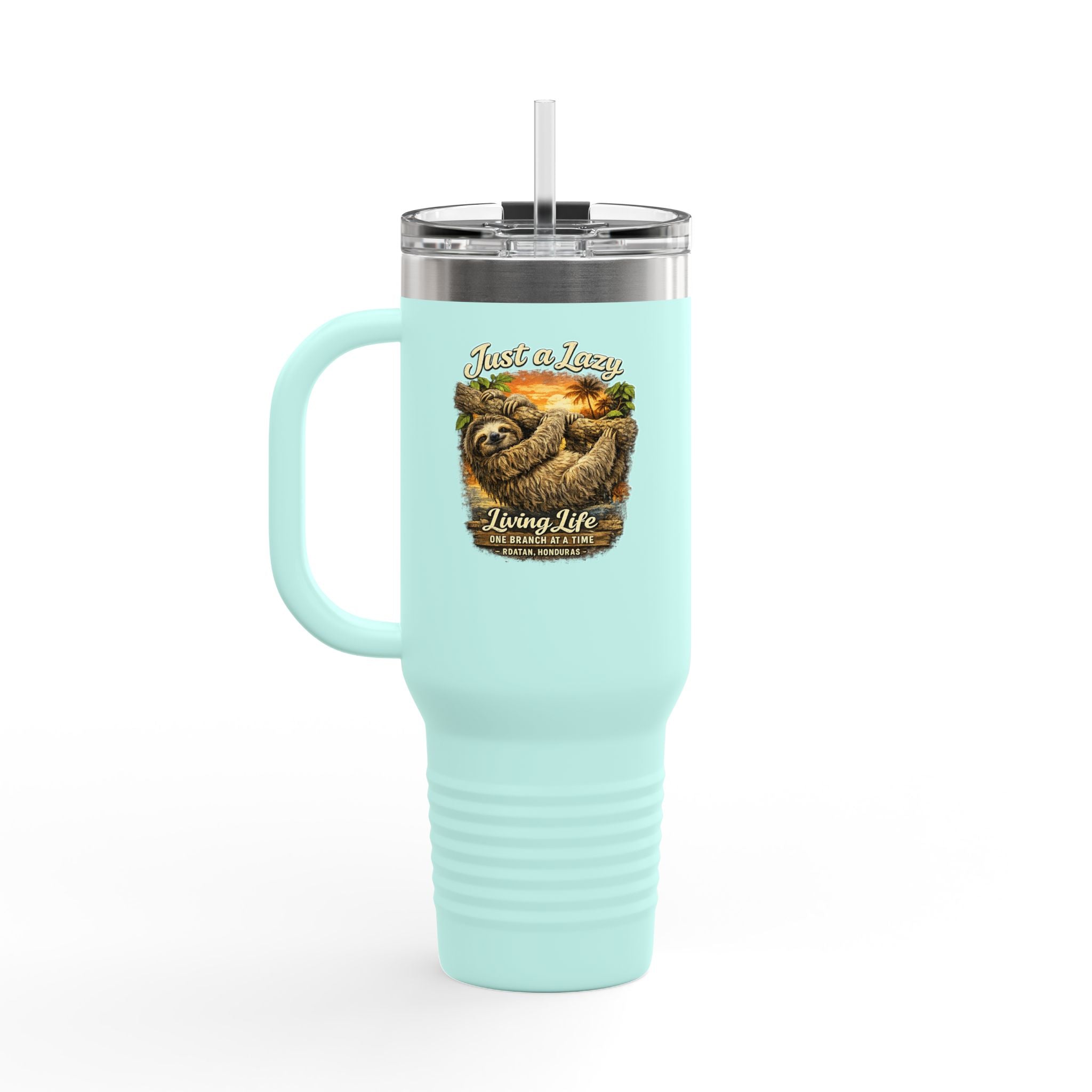40oz Insulated Travel Mug — 'Just a Sloth Living Life' Cute Sloth Coffee Tumbler