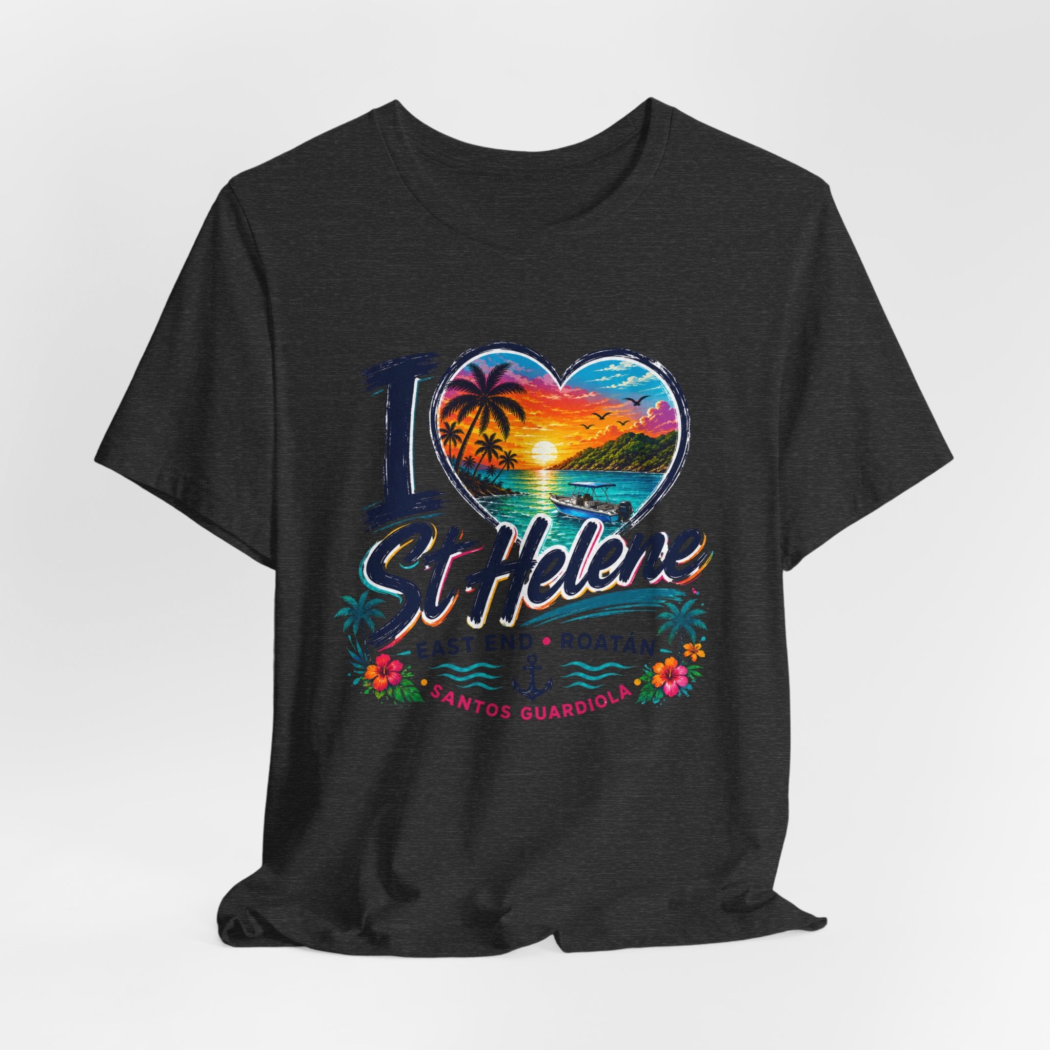 I  St Helene Sunset Beach T-Shirt — East End Roatán Vacation Tee