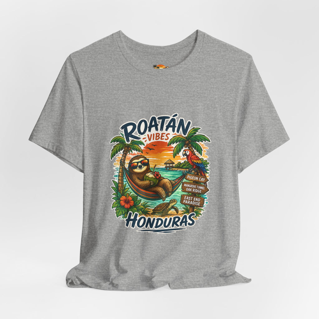 Roatán Vibes Honduras T-Shirt — Tropical Sloth Beach Vacation Tee