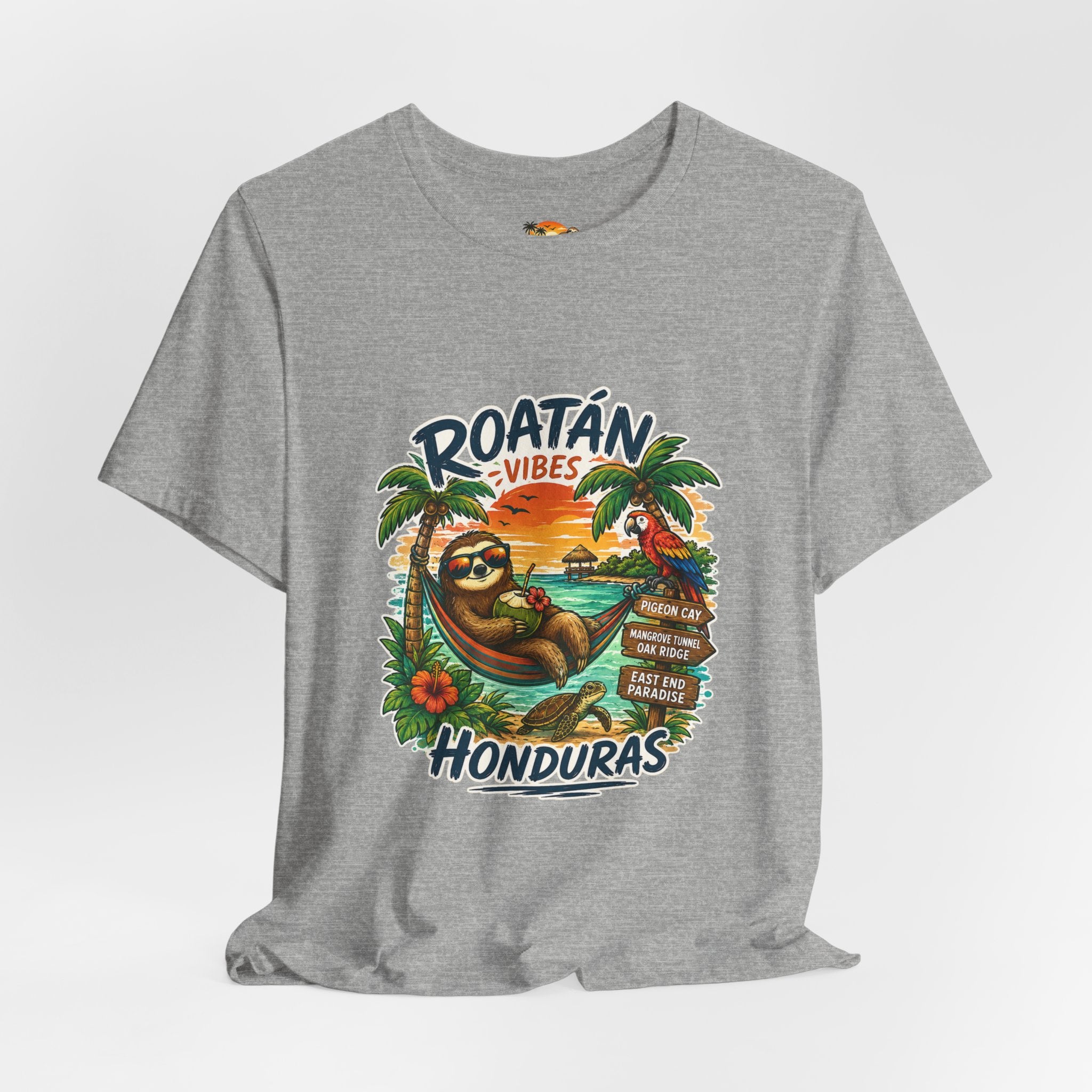 Roatán Vibes Honduras T-Shirt — Tropical Sloth Beach Vacation Tee