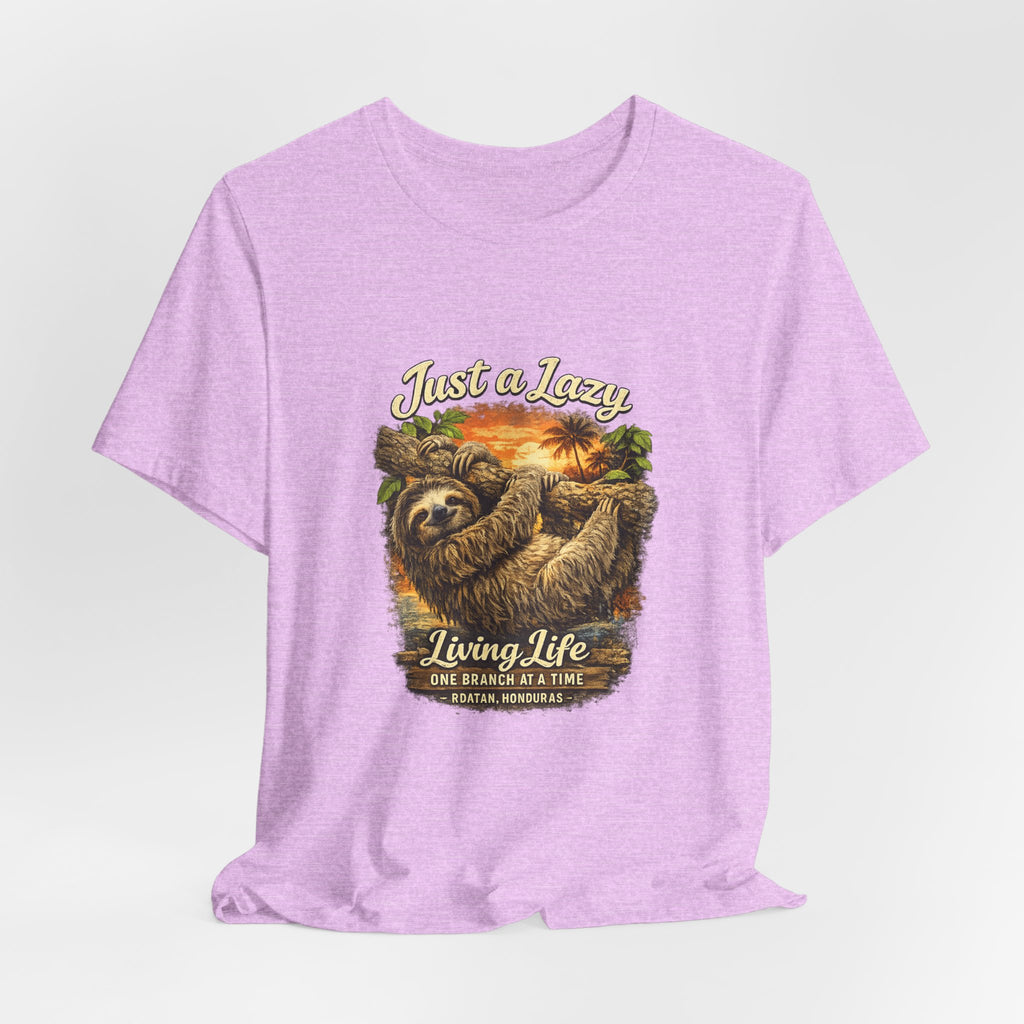Sloth 'Just a Lazy Living Life' Graphic Tee — Beach Sunset Relaxed T-Shirt