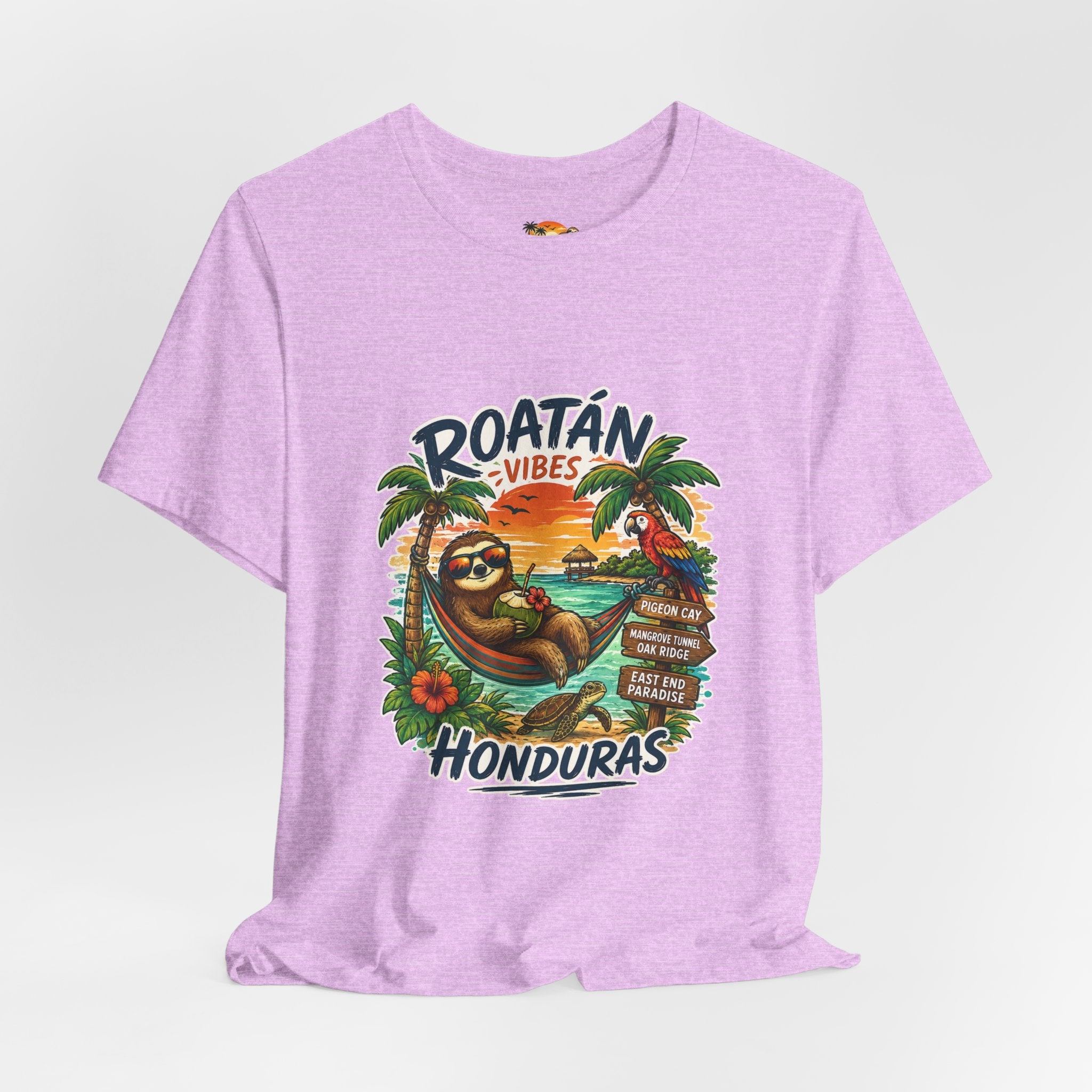 Roatán Vibes Honduras T-Shirt — Tropical Sloth Beach Vacation Tee