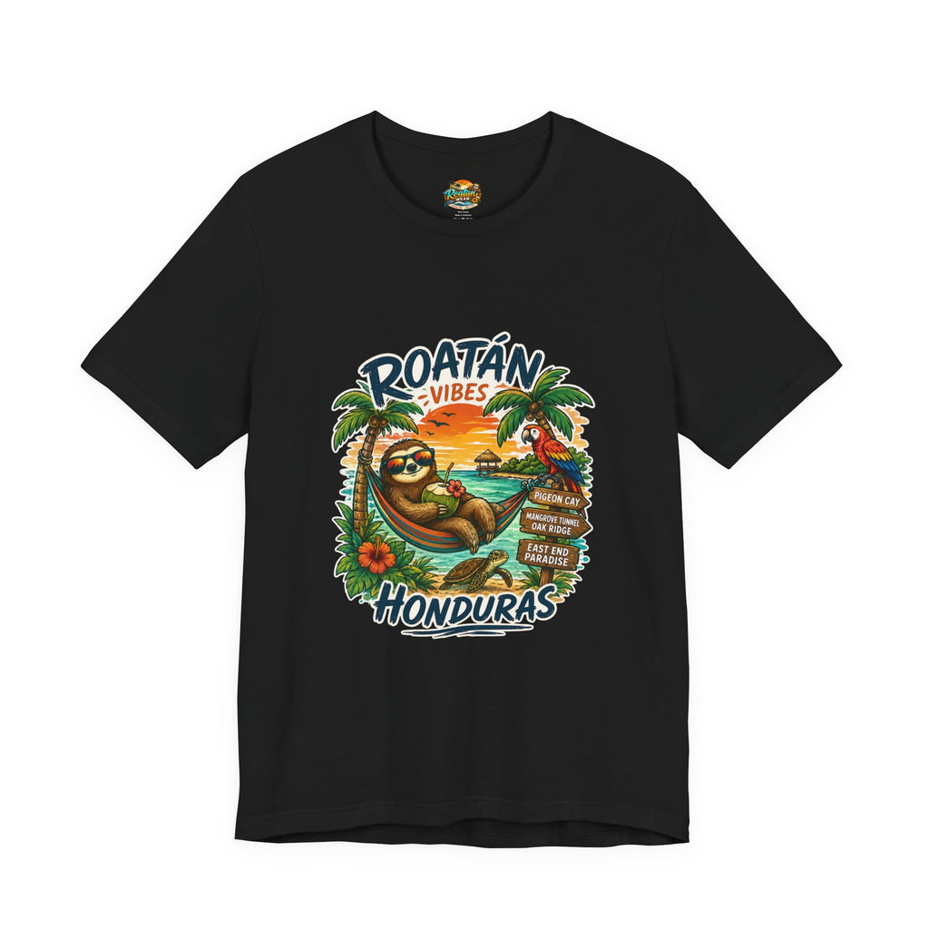 Roatán Vibes Honduras T-Shirt — Tropical Sloth Beach Vacation Tee