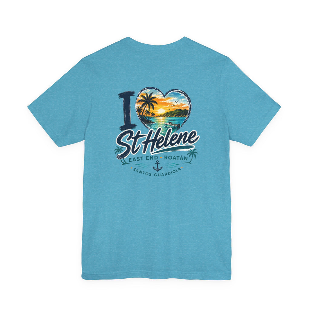 St. Helene Tropical Heart T-Shirt — "I  St Helene" Beach Sunset Tee