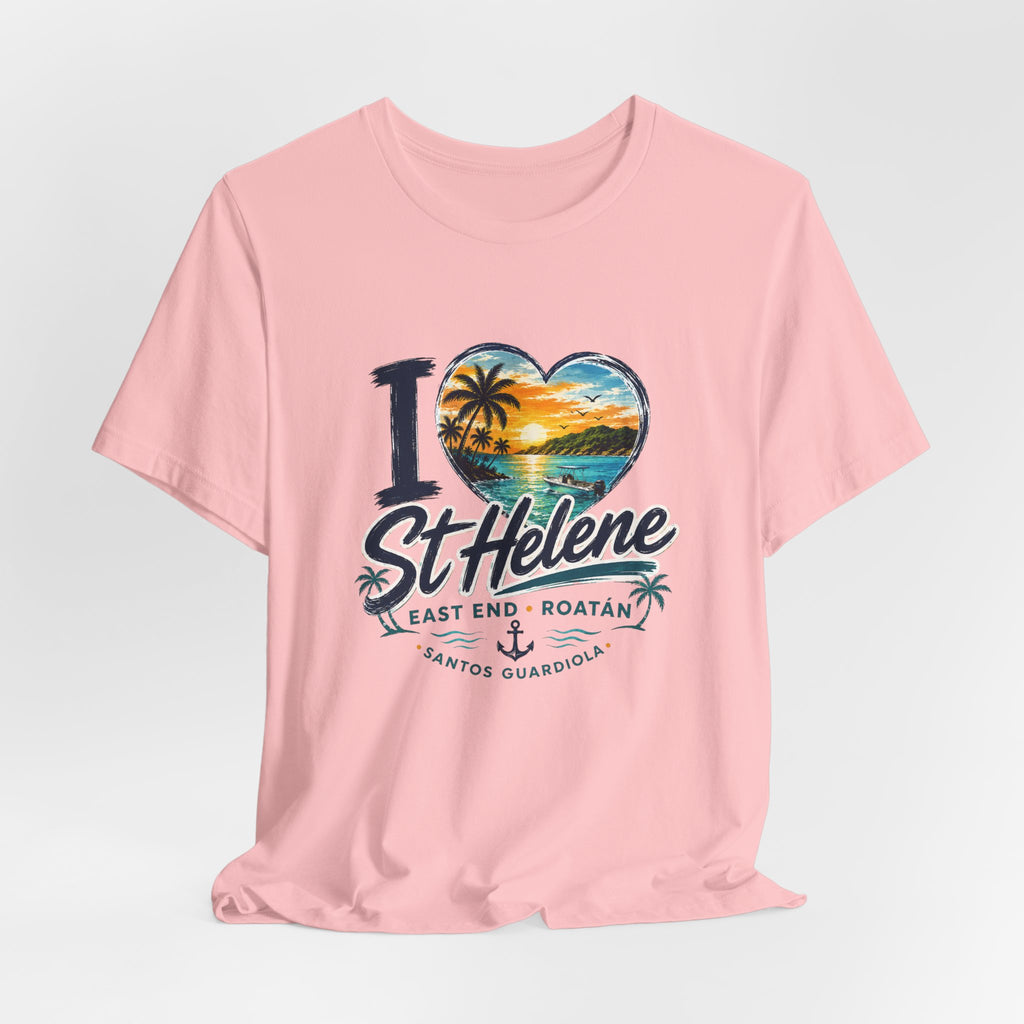 St. Helene Tropical Heart T-Shirt — "I  St Helene" Beach Sunset Tee