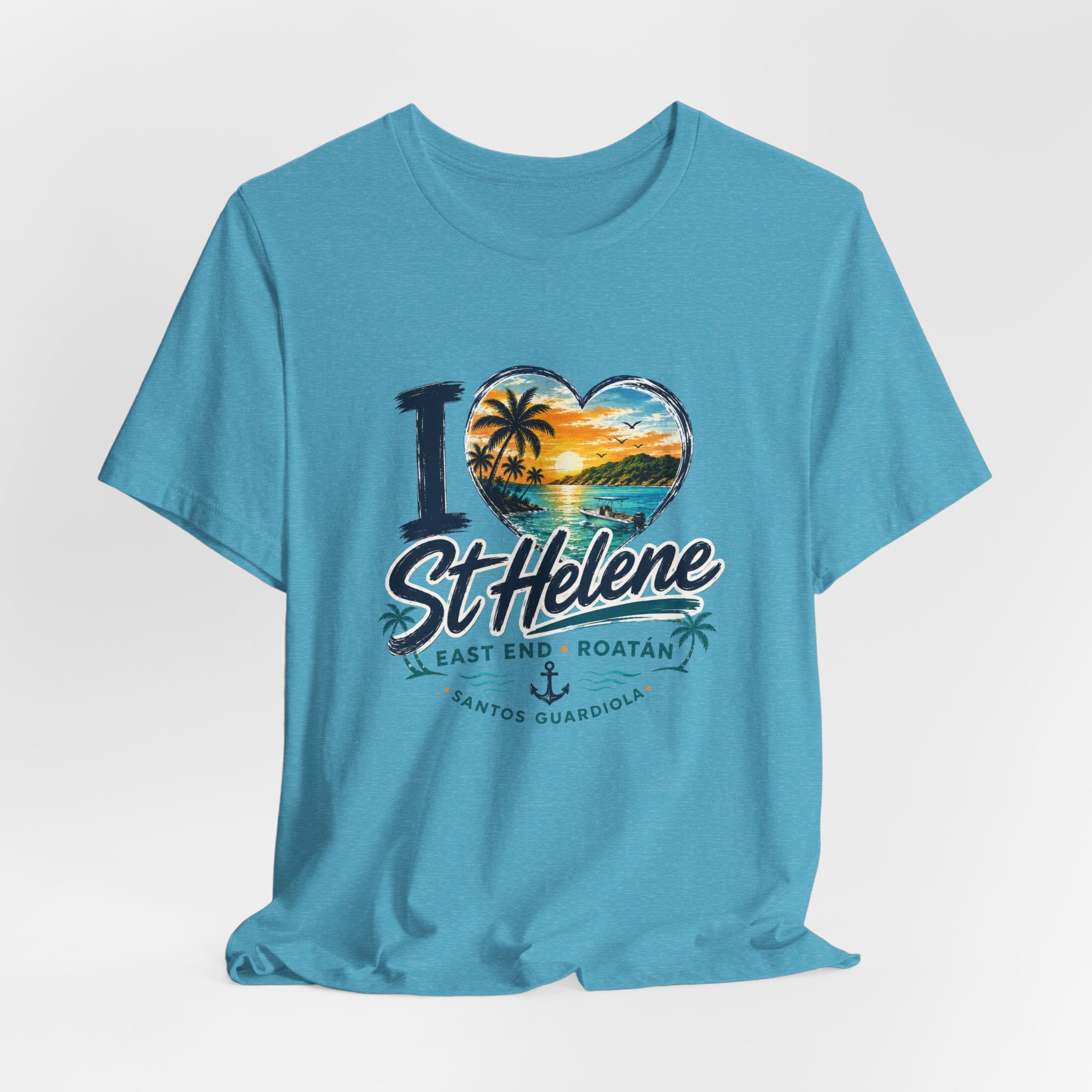 St. Helene Tropical Heart T-Shirt — "I  St Helene" Beach Sunset Tee