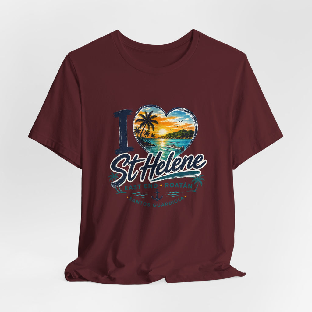 St. Helene Tropical Heart T-Shirt — "I  St Helene" Beach Sunset Tee