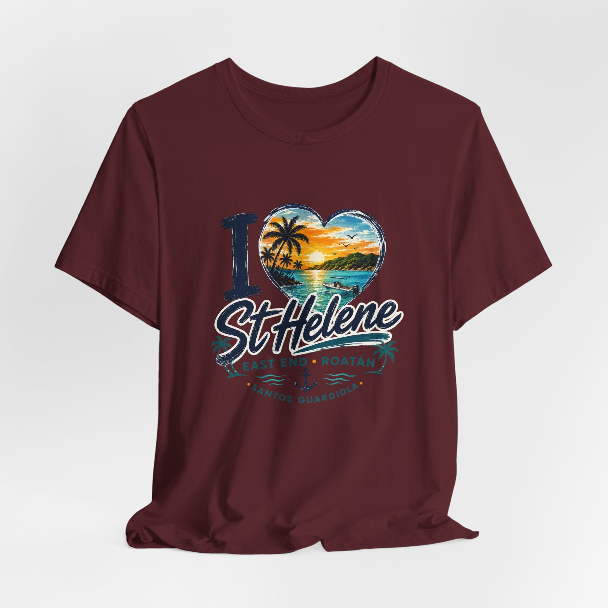 St. Helene Tropical Heart T-Shirt — "I  St Helene" Beach Sunset Tee