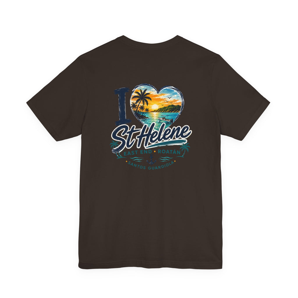 St. Helene Tropical Heart T-Shirt — "I  St Helene" Beach Sunset Tee
