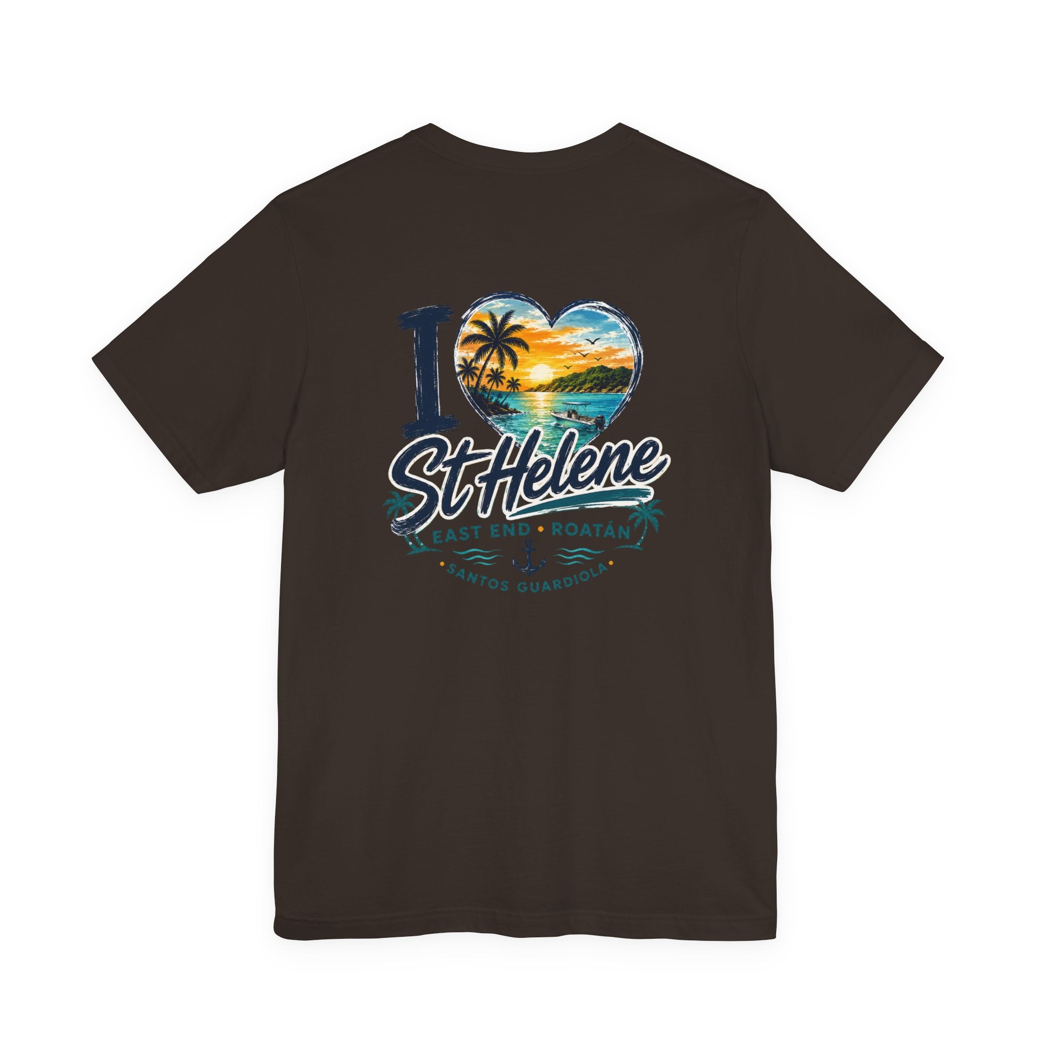 St. Helene Tropical Heart T-Shirt — "I  St Helene" Beach Sunset Tee