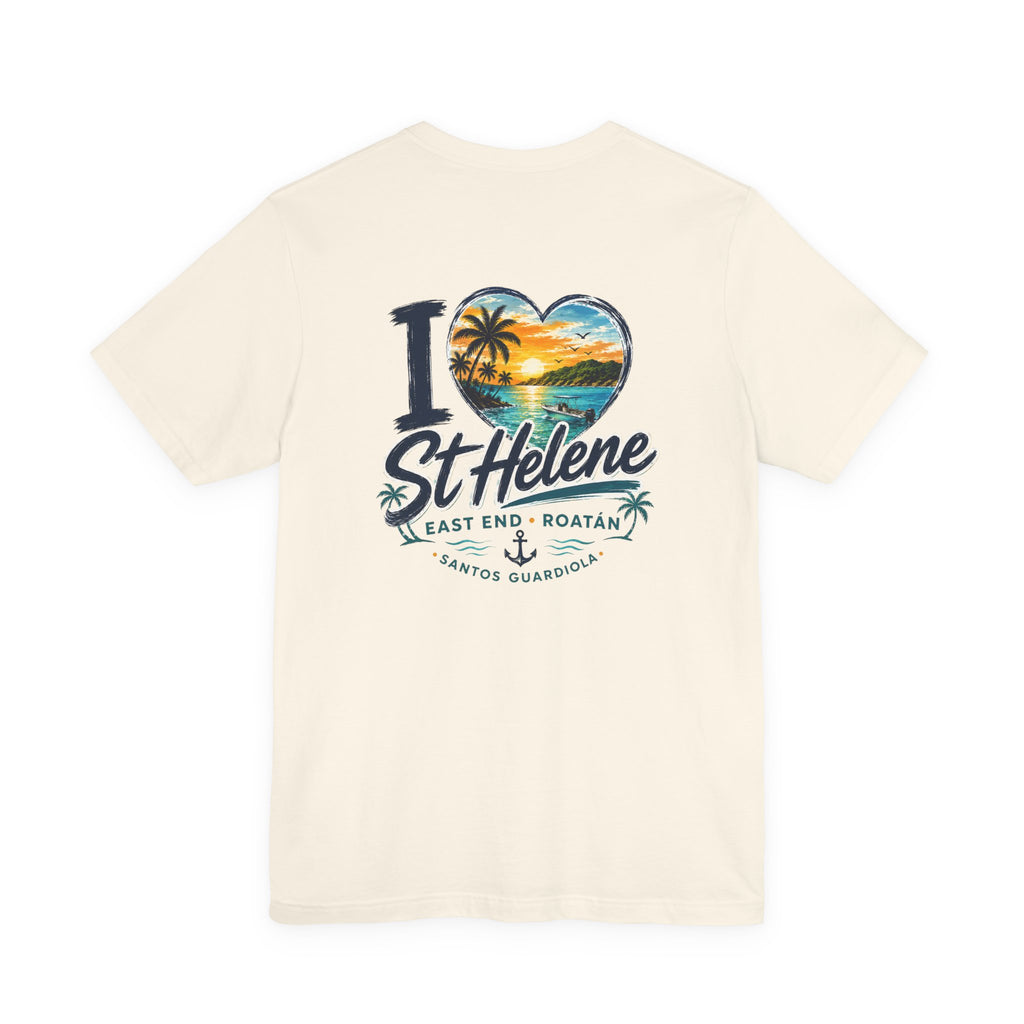 St. Helene Tropical Heart T-Shirt — "I  St Helene" Beach Sunset Tee