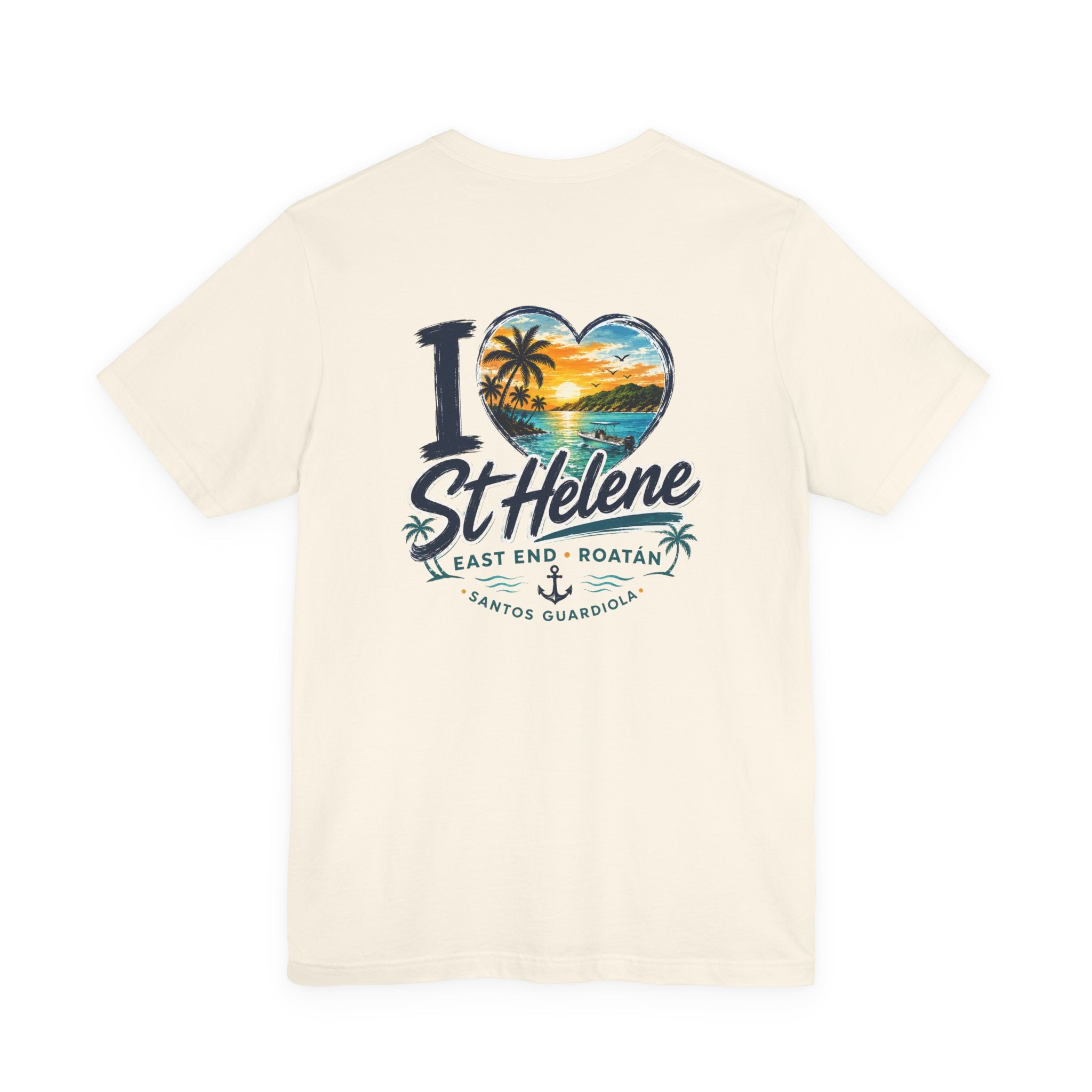 St. Helene Tropical Heart T-Shirt — "I  St Helene" Beach Sunset Tee