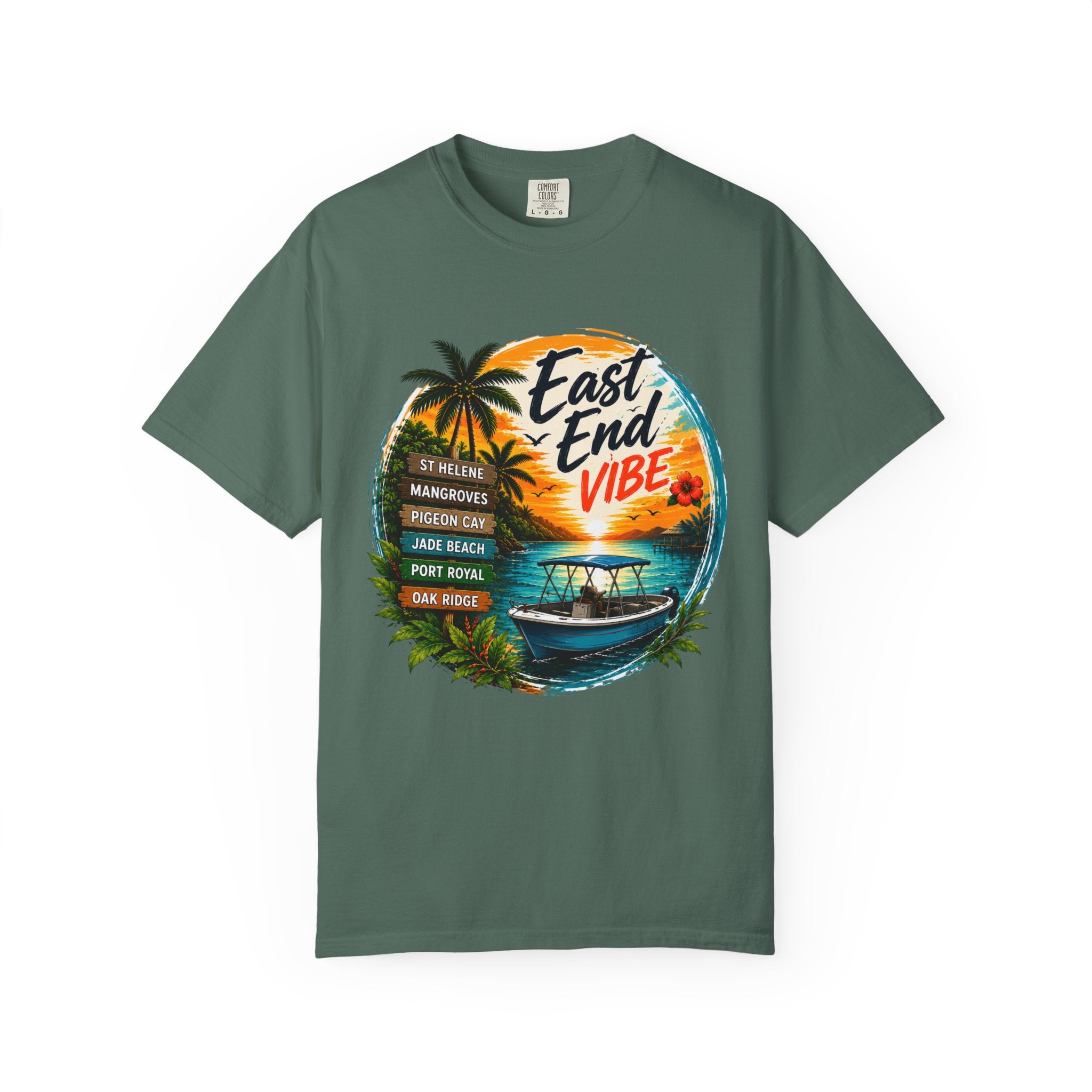 East End Vibe Beach T-Shirt — Tropical Palm Sunset Graphic Tee