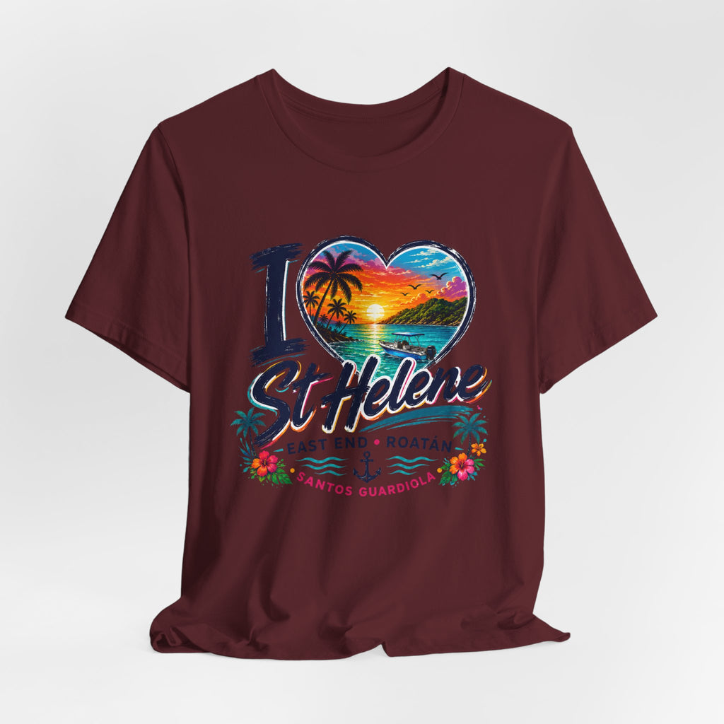 I  St Helene Sunset Beach T-Shirt — East End Roatán Vacation Tee