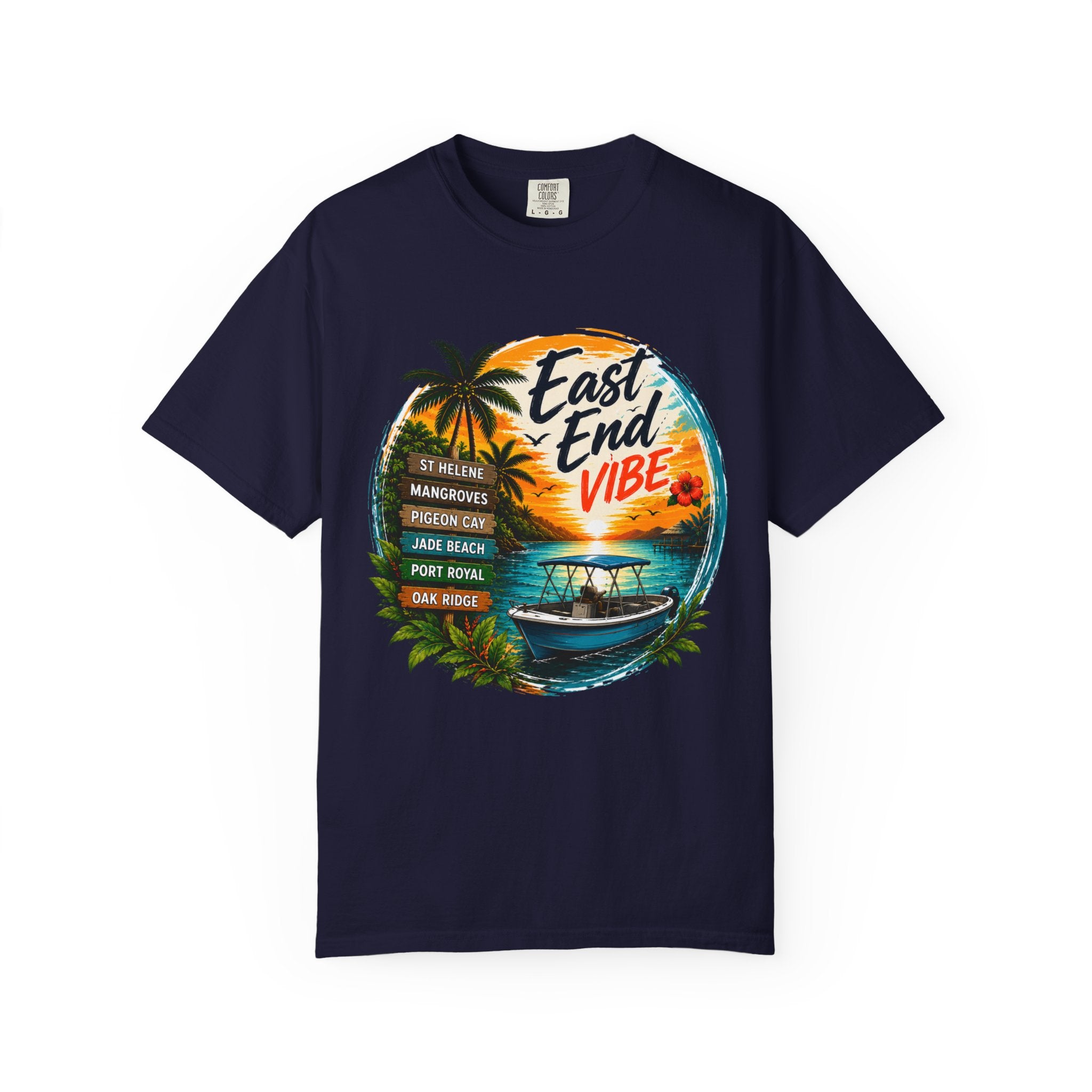 East End Vibe Beach T-Shirt — Tropical Palm Sunset Graphic Tee