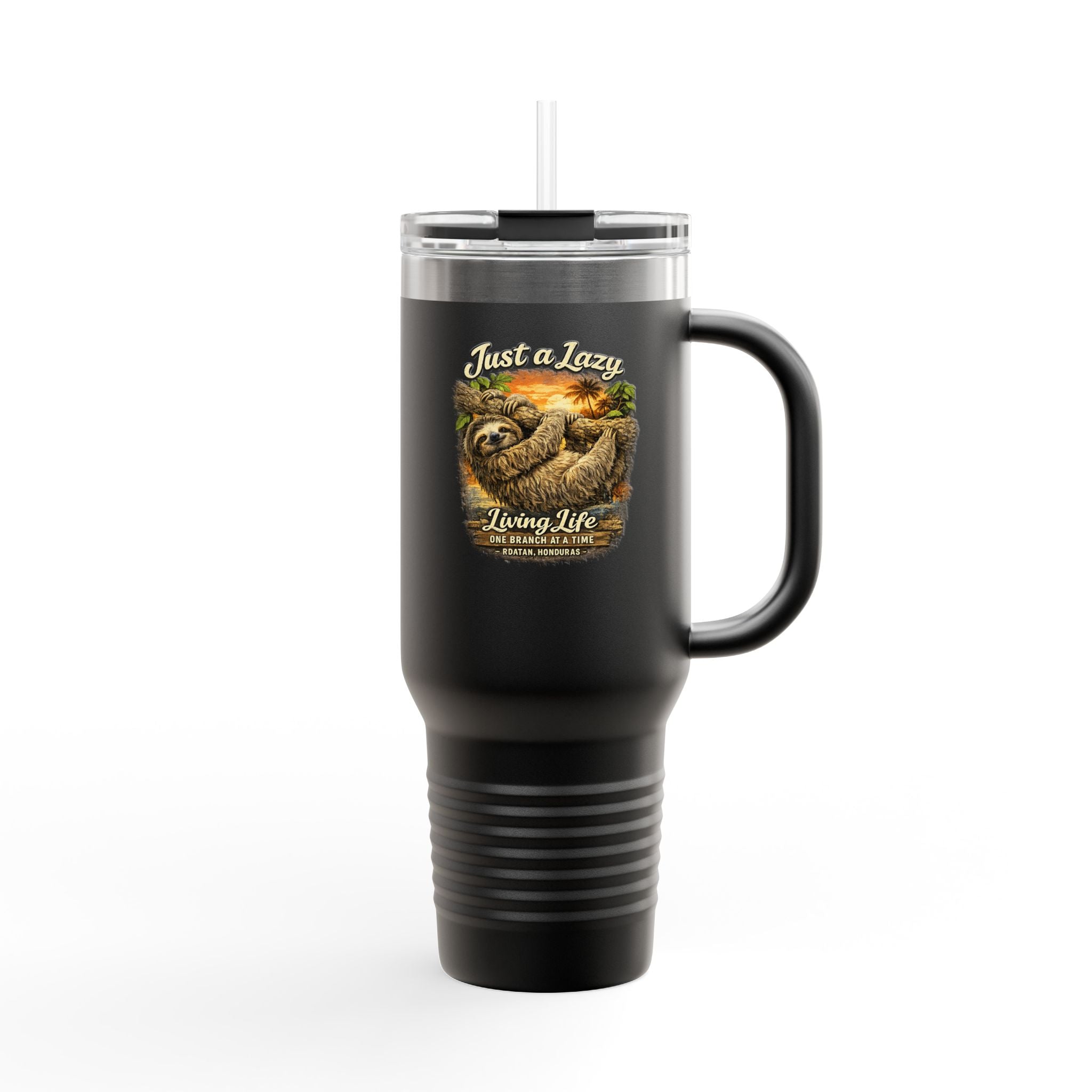 40oz Insulated Travel Mug — 'Just a Sloth Living Life' Cute Sloth Coffee Tumbler