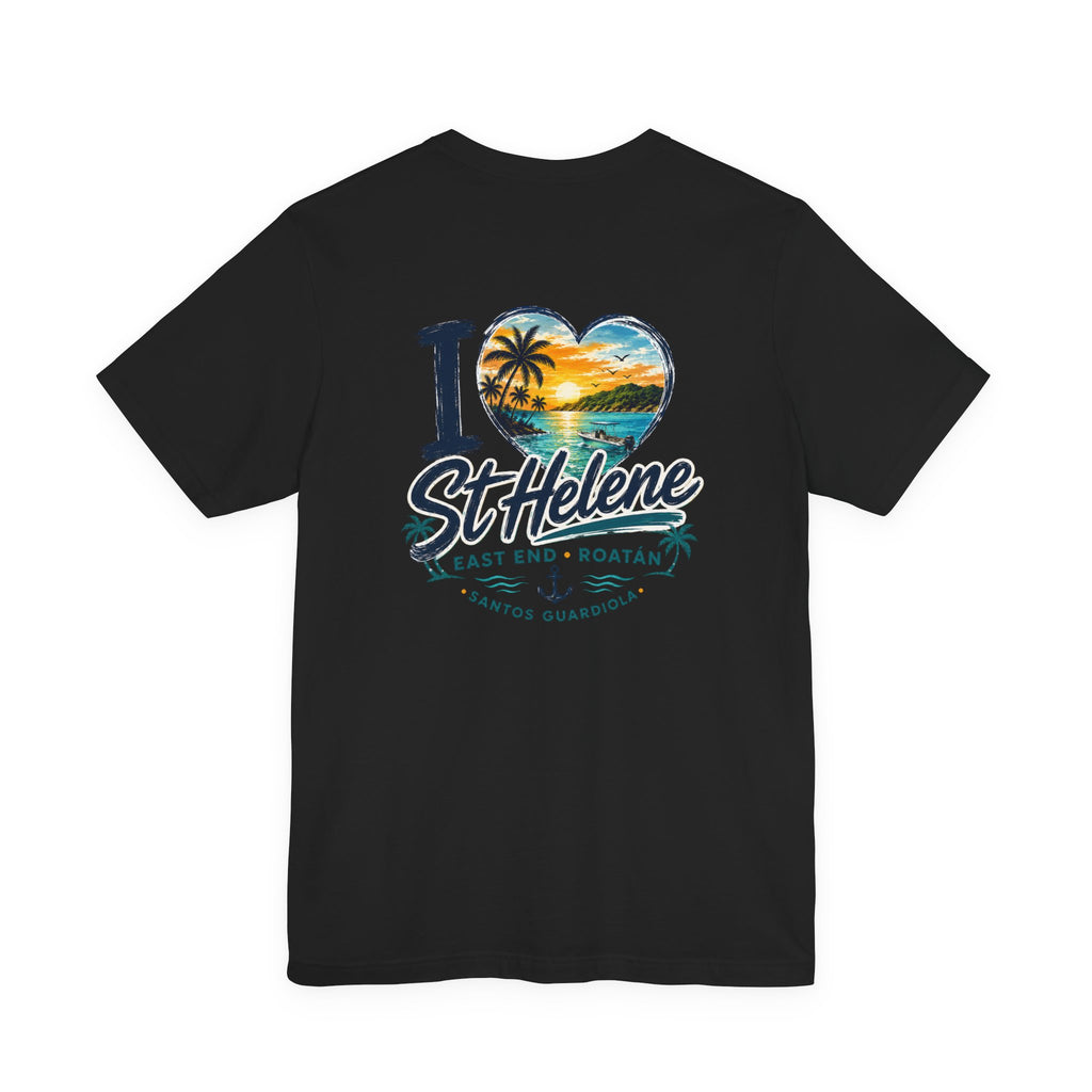 St. Helene Tropical Heart T-Shirt — "I  St Helene" Beach Sunset Tee