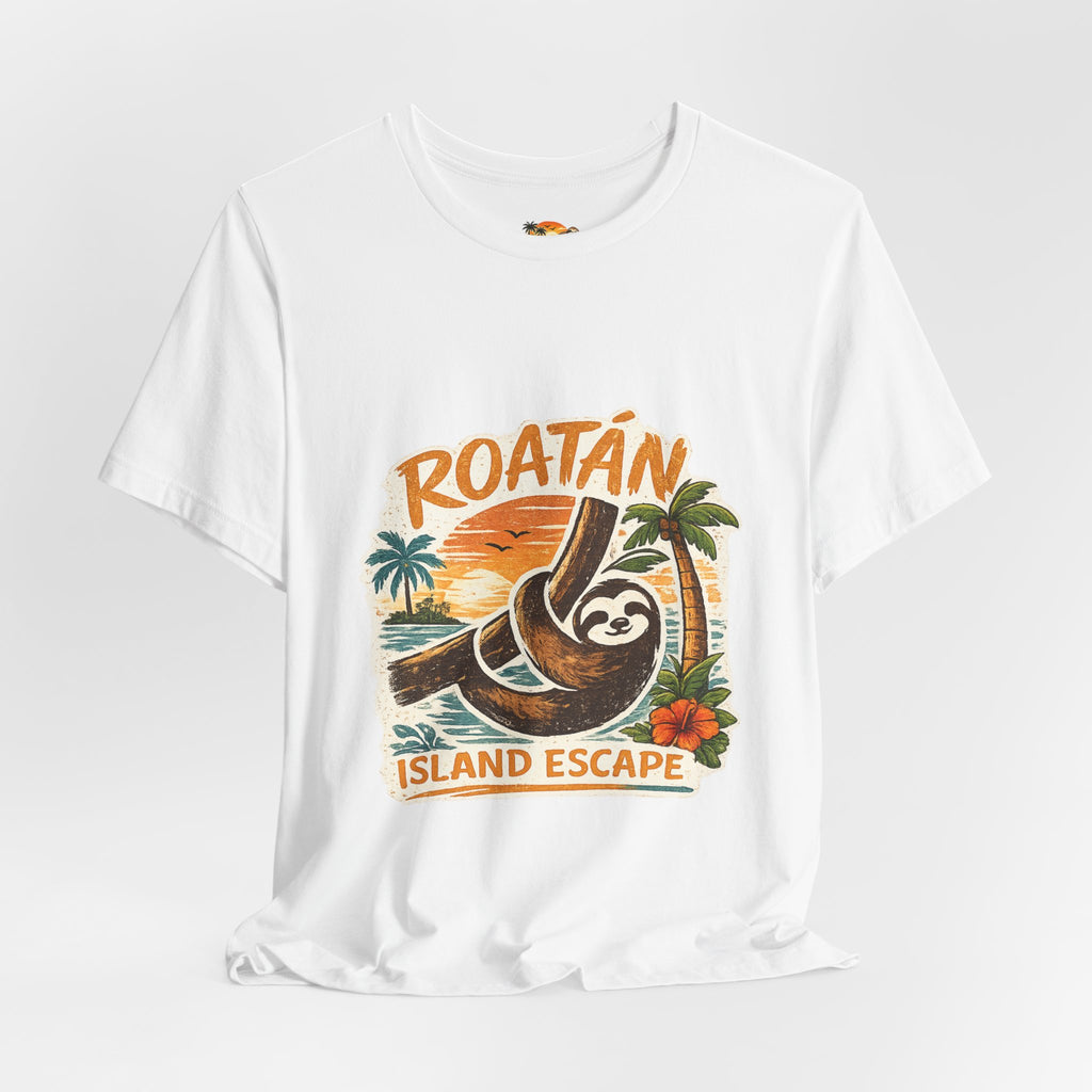 Roatán Island Escape T‑Shirt — Tropical Sloth Vacation Tee