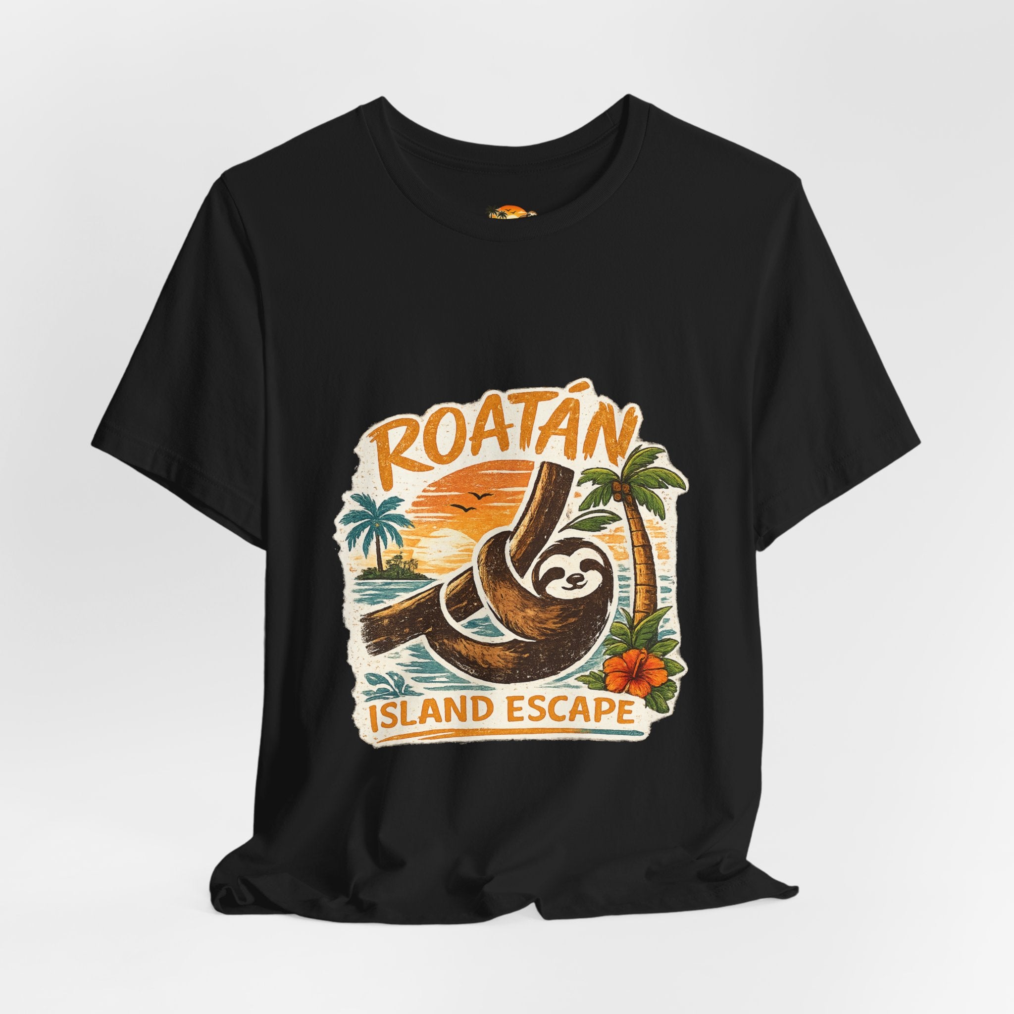 Roatán Island Escape T‑Shirt — Tropical Sloth Vacation Tee
