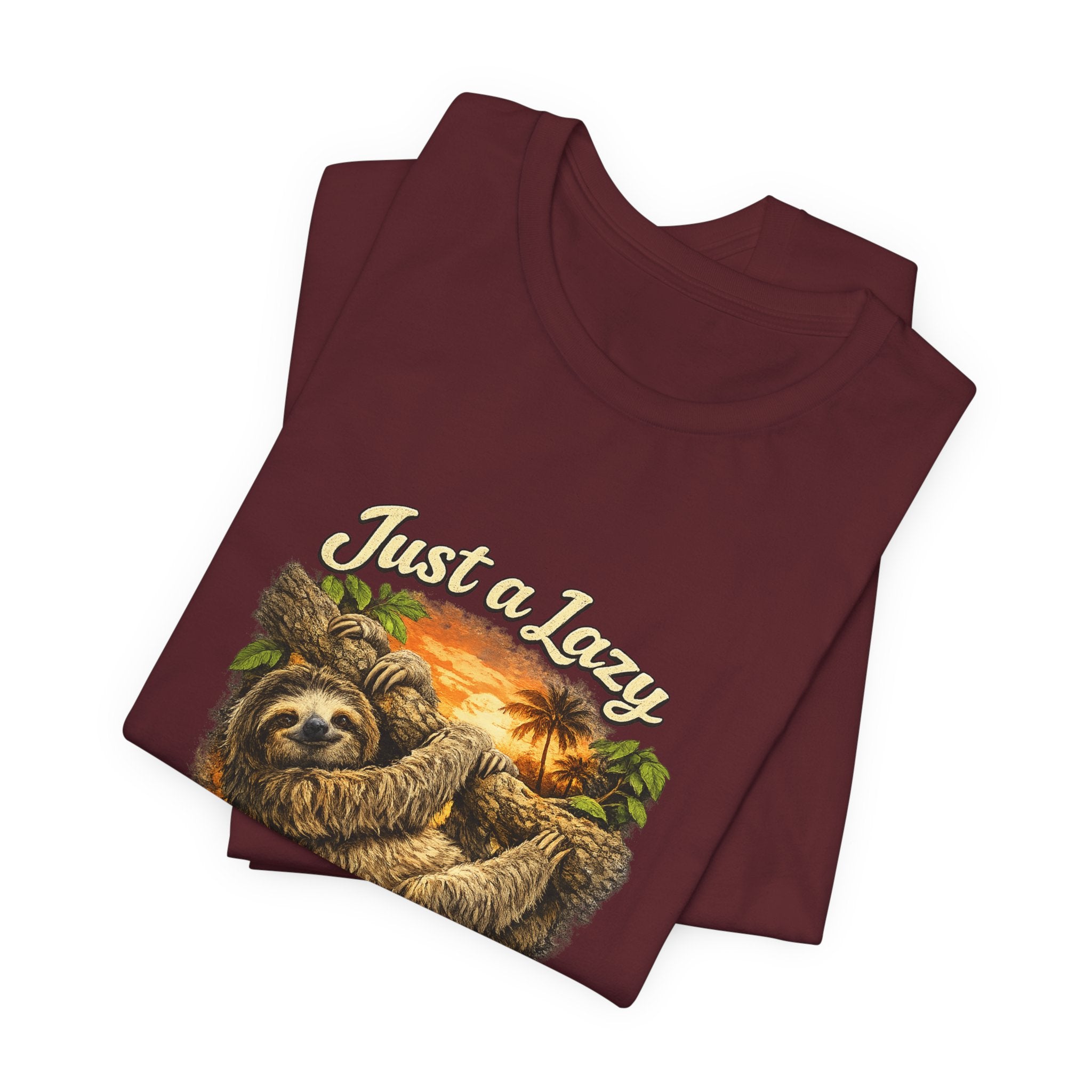 Sloth 'Just a Lazy Living Life' Graphic Tee — Beach Sunset Relaxed T-Shirt