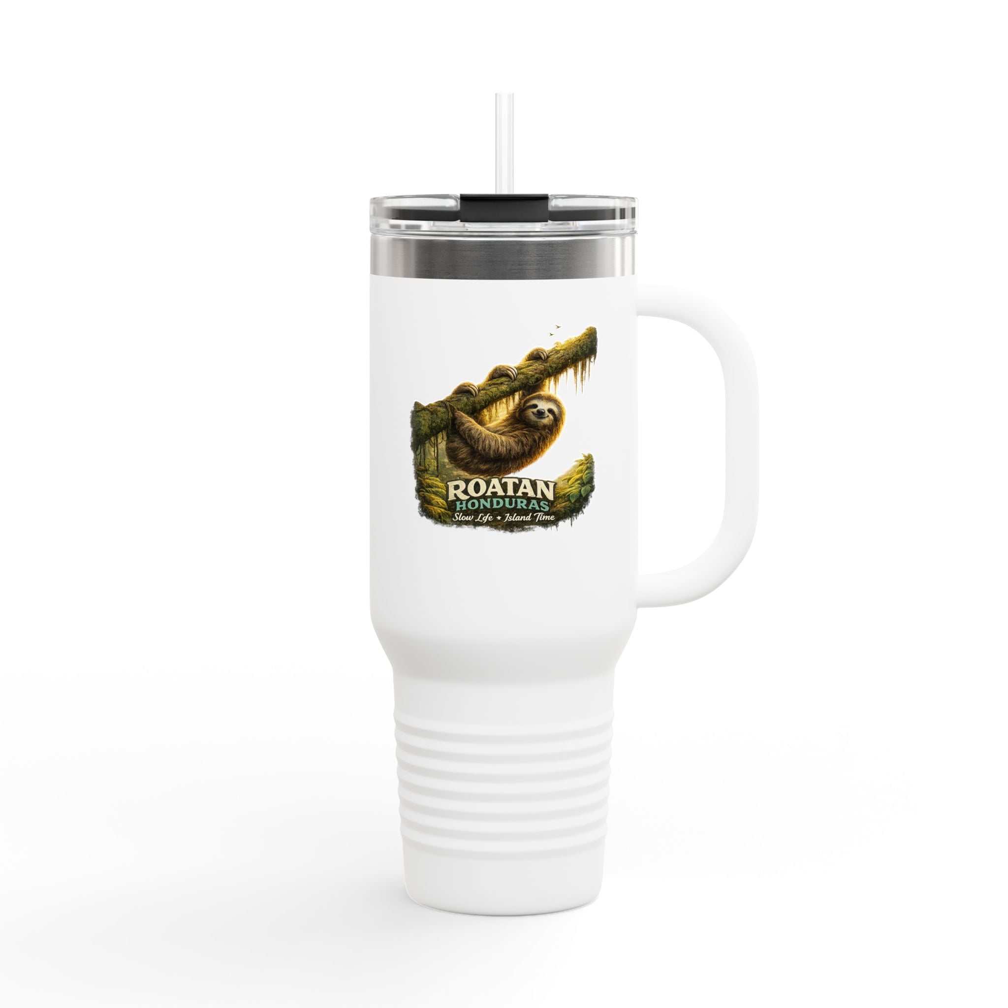 Roatán Sloth 40oz Insulated Travel Mug — Tropical Wildlife Coffee Tumbler