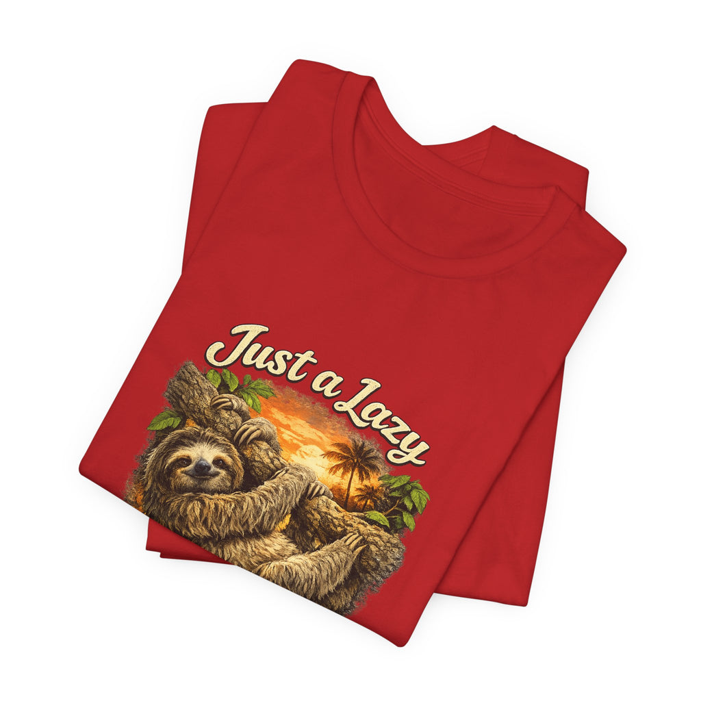 Sloth 'Just a Lazy Living Life' Graphic Tee — Beach Sunset Relaxed T-Shirt