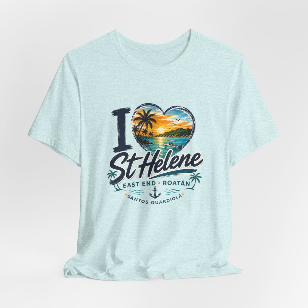 St. Helene Tropical Heart T-Shirt — "I  St Helene" Beach Sunset Tee