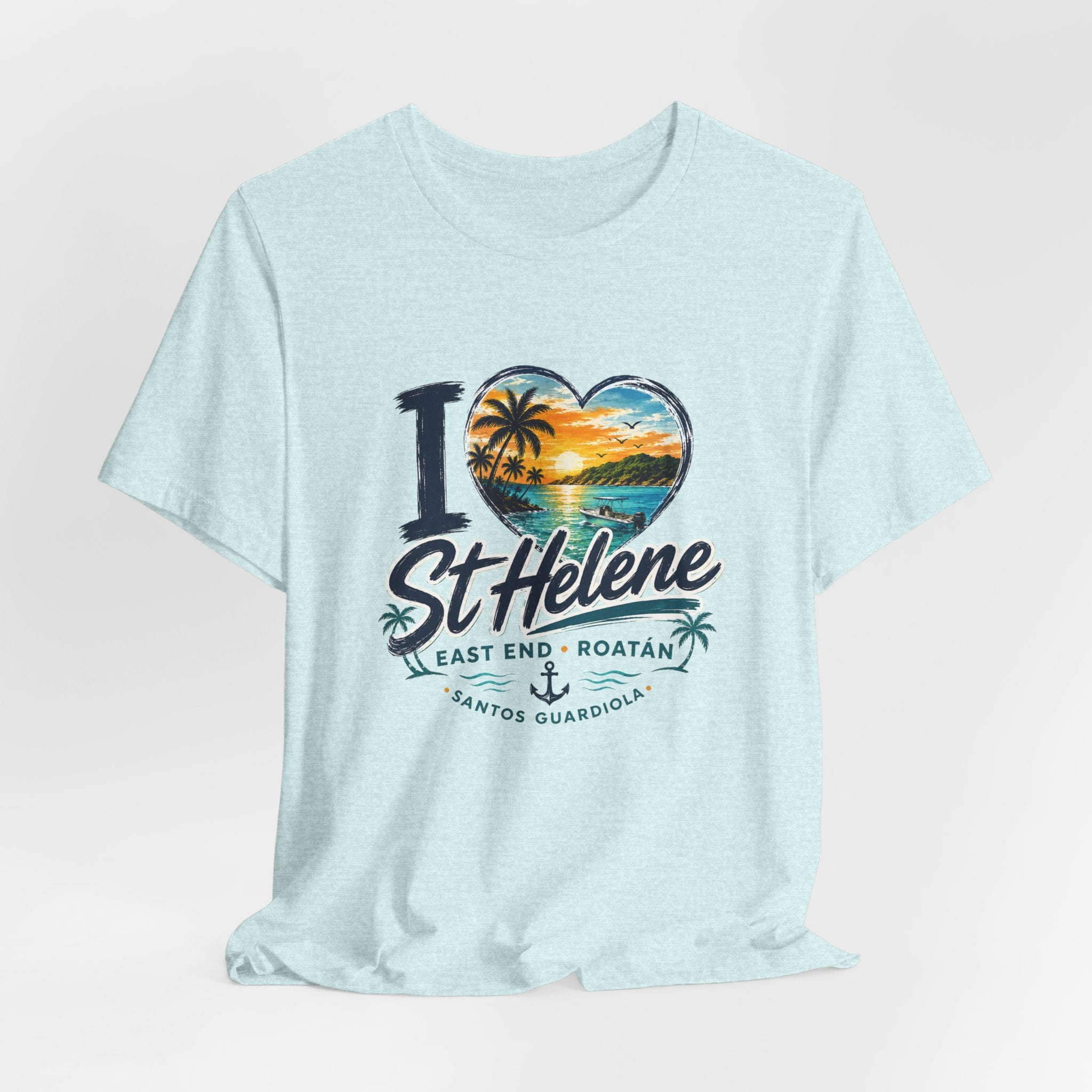 St. Helene Tropical Heart T-Shirt — "I  St Helene" Beach Sunset Tee