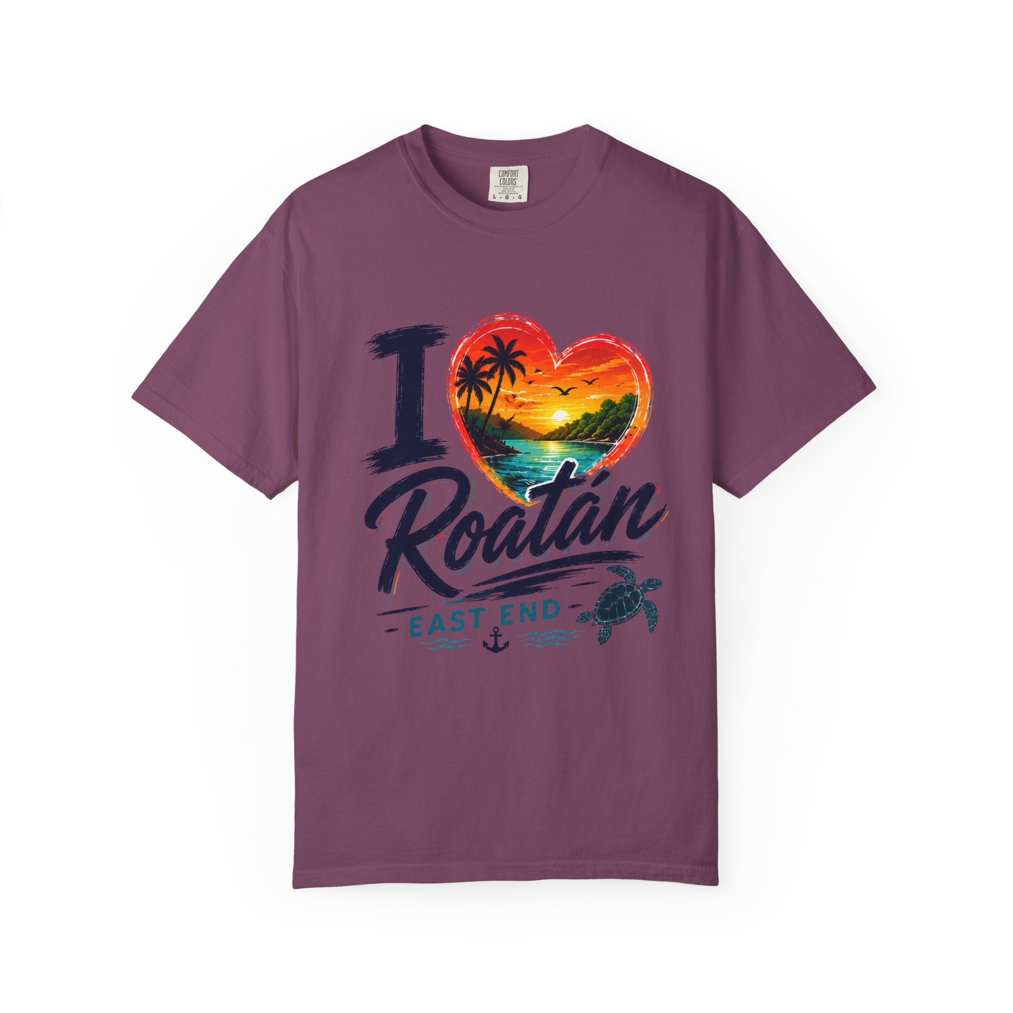 I Love Roatán East End T-Shirt — Tropical Heart Sunset Souvenir