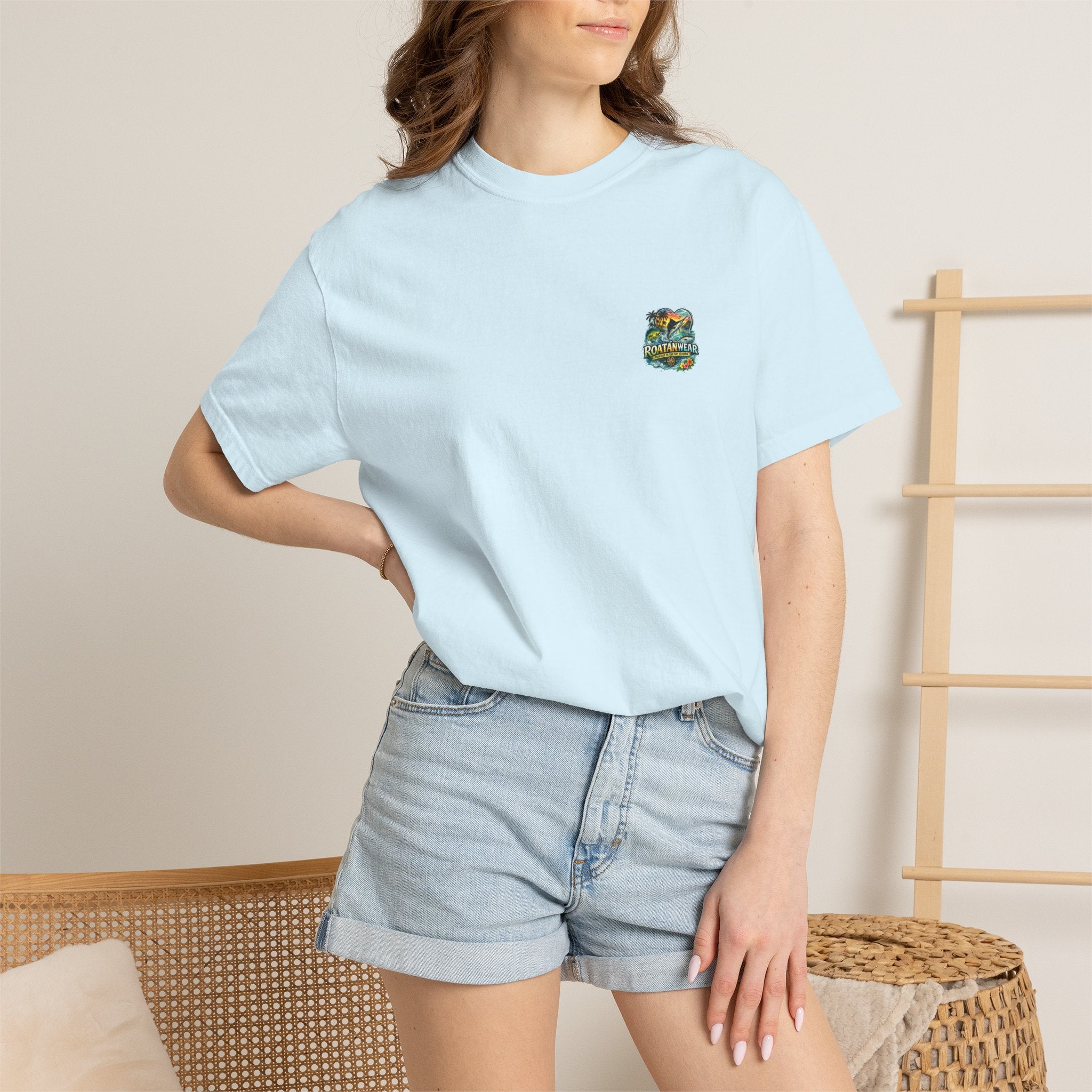 Roatan Beach T-Shirt — Tropical Dolphin Sunset Tee