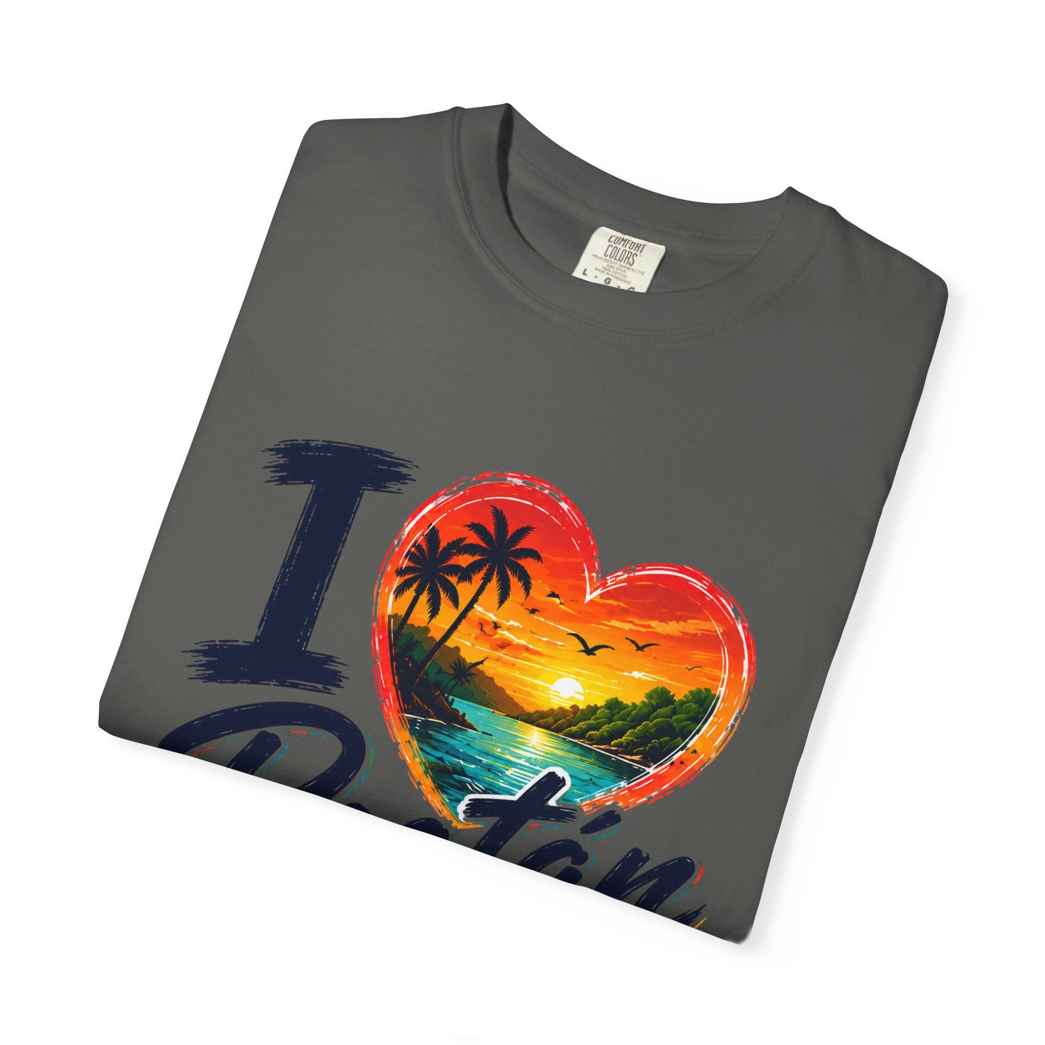 I Love Roatán East End T-Shirt — Tropical Heart Sunset Souvenir