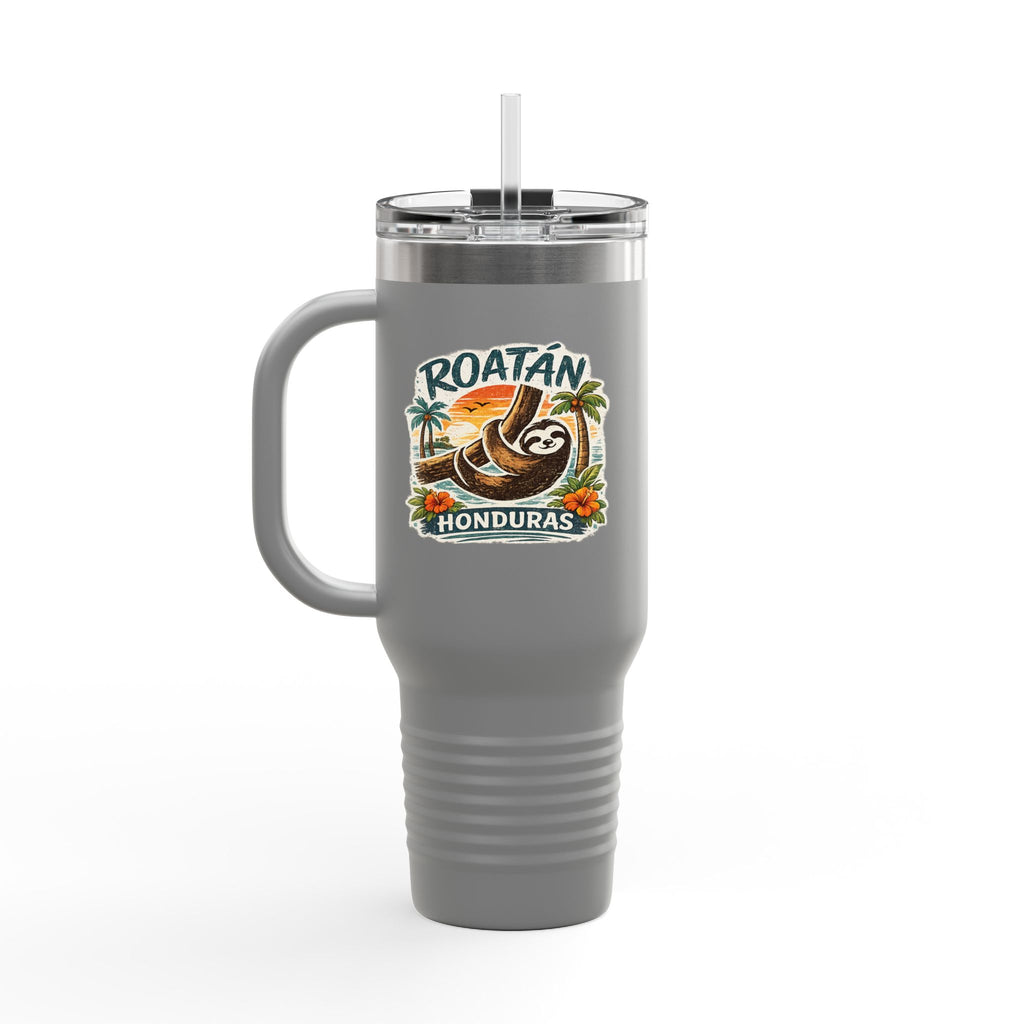 Roatán Honduras Travel Mug 40oz — Tropical Palm & Sloth Insulated Tumbler