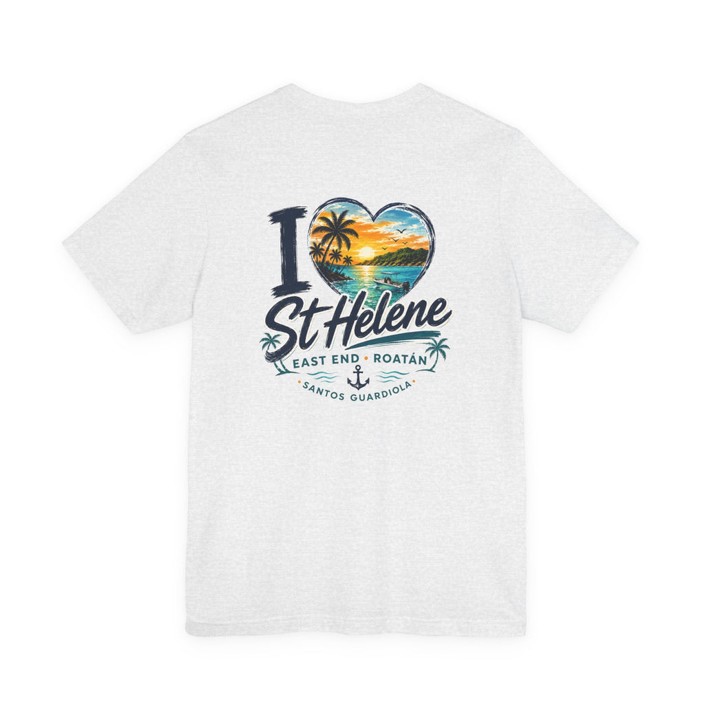 St. Helene Tropical Heart T-Shirt — "I  St Helene" Beach Sunset Tee