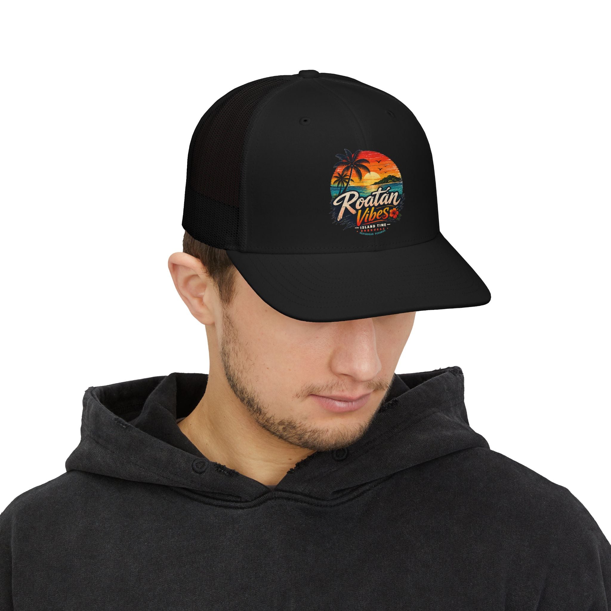 Roatán Vibes Trucker Cap – Tropical Sunset Snapback