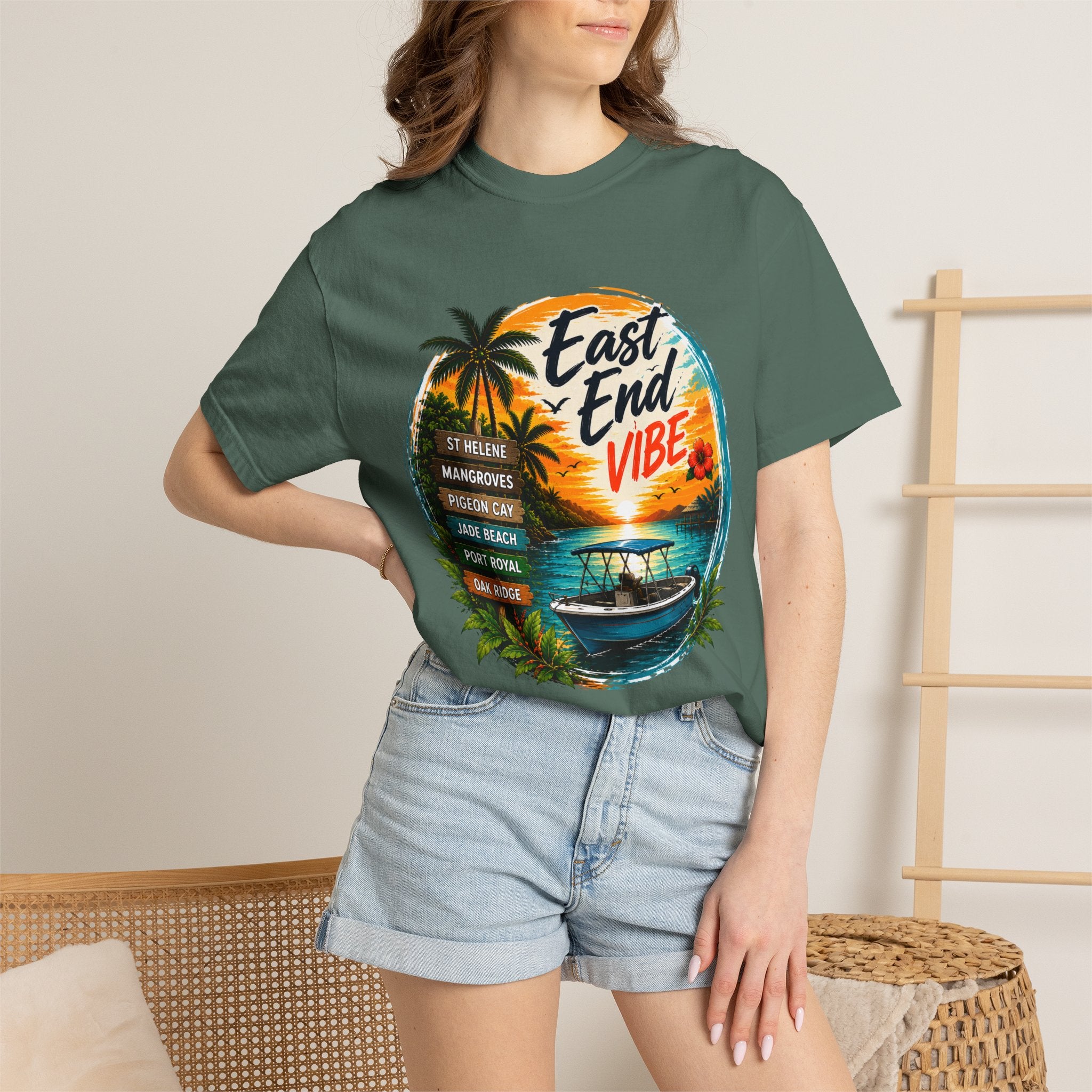East End Vibe Beach T-Shirt — Tropical Palm Sunset Graphic Tee